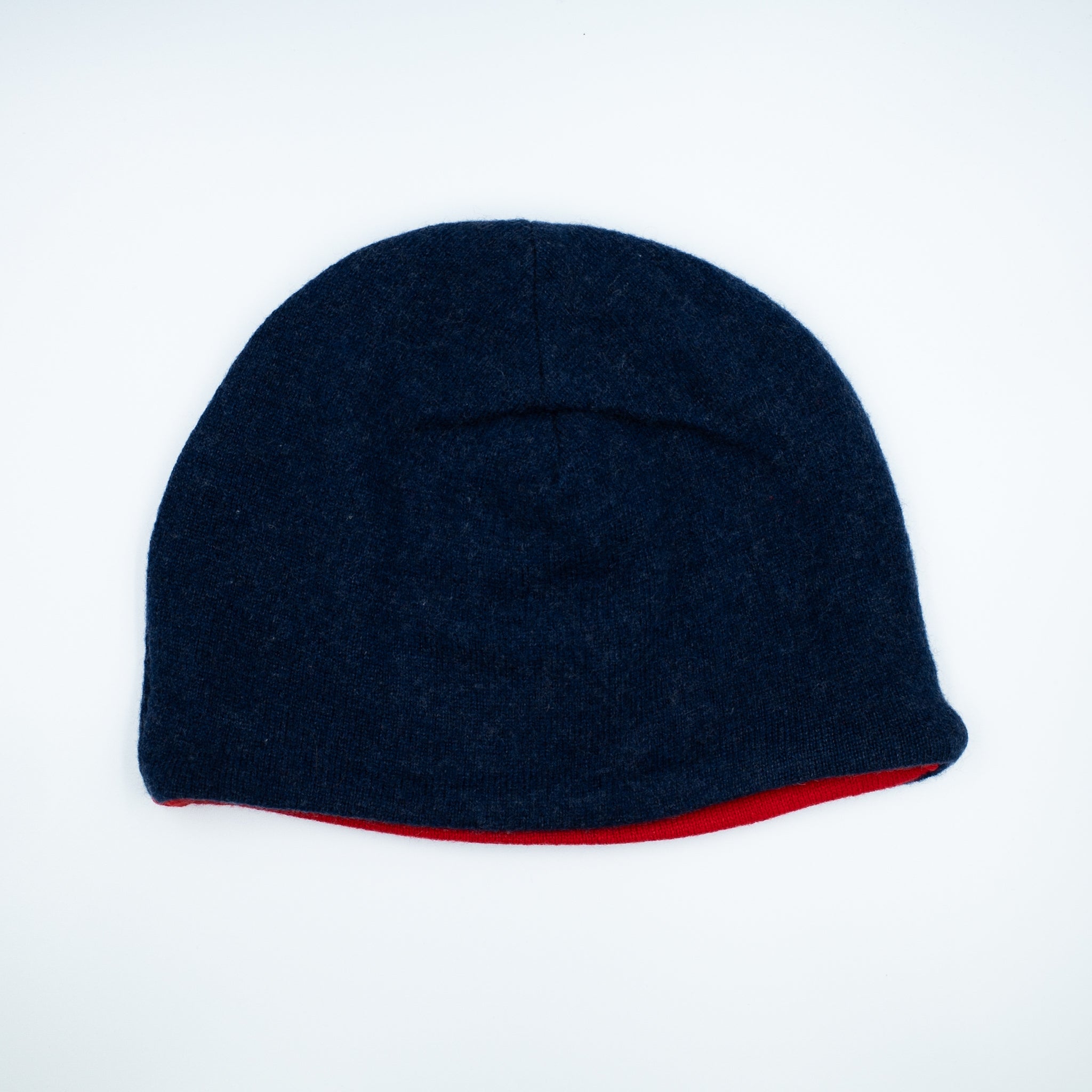 Naval Blue and Scarlet Red Cashmere Beanie Hat