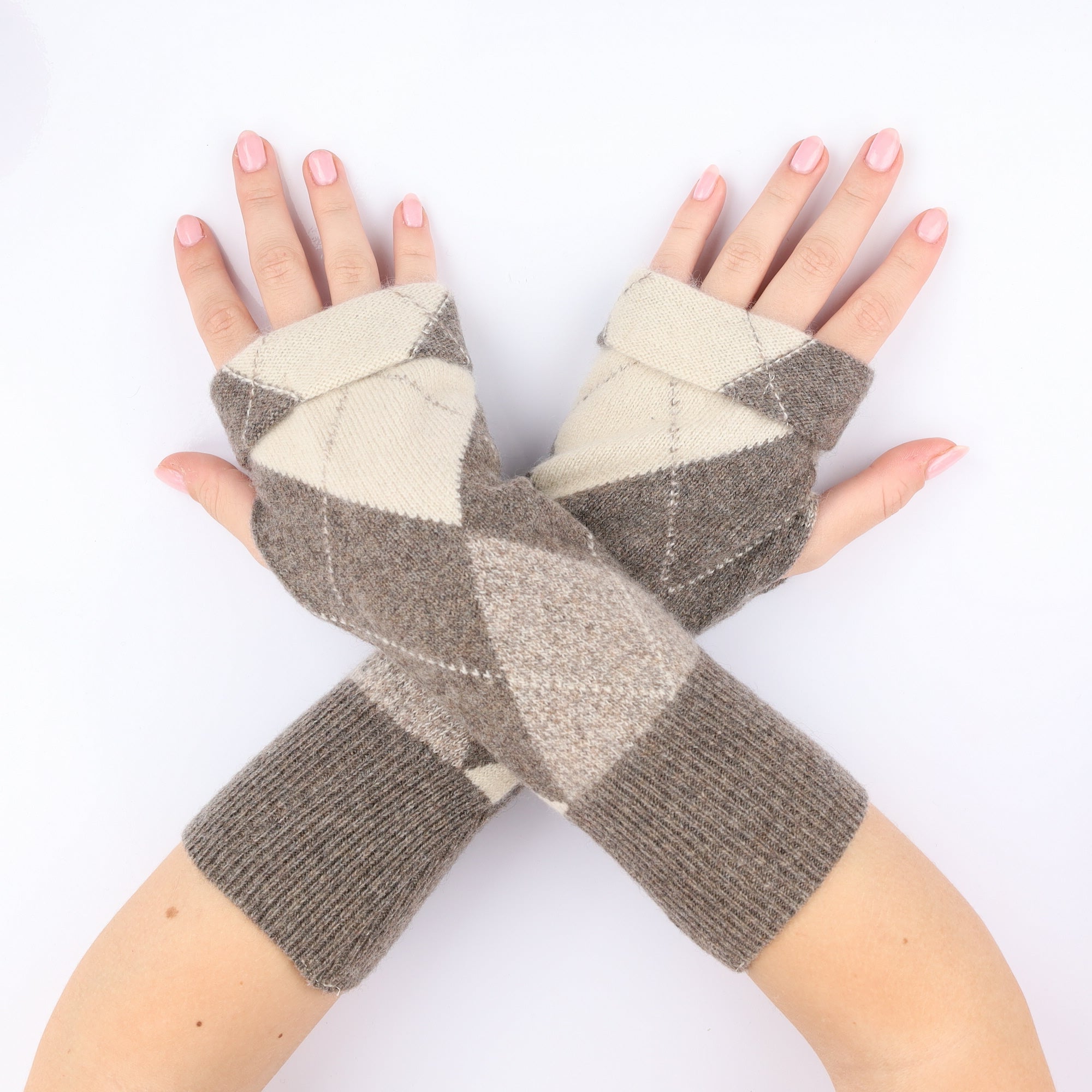 Donkey Brown Argyle Fingerless Gloves