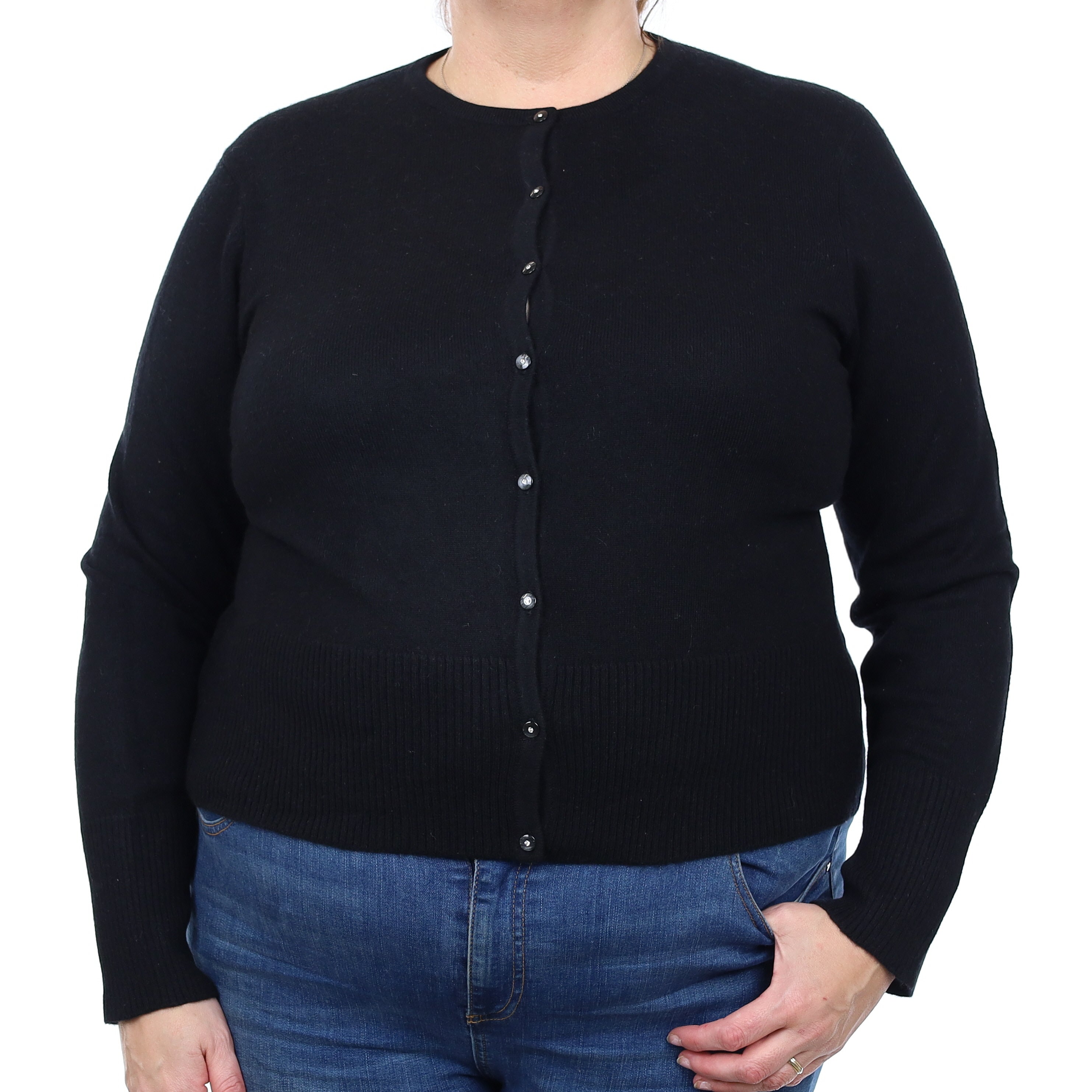 Black Cashmere Crew Neck Cardigan Extra Large