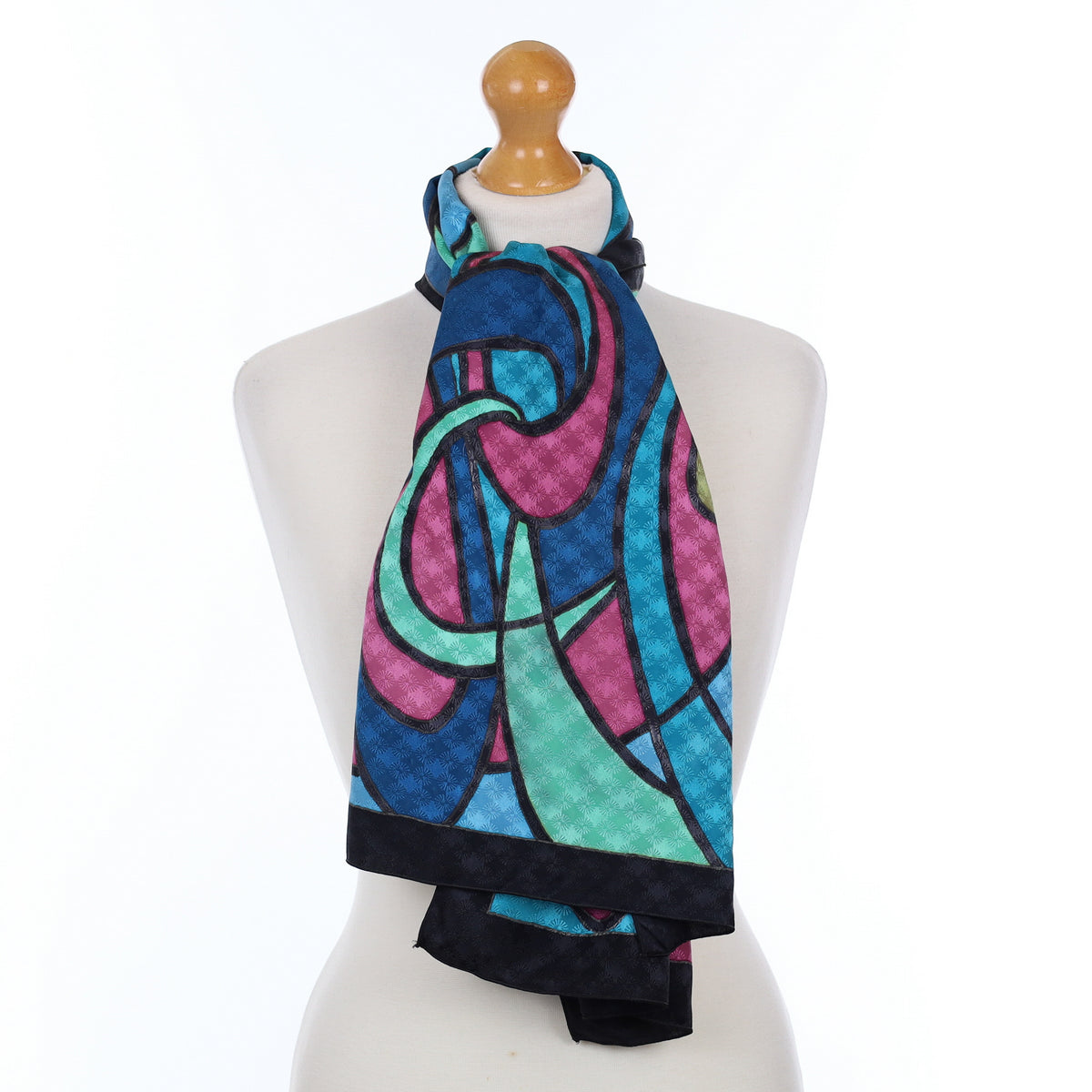 Blue and Pink Swirl Silk Scarf