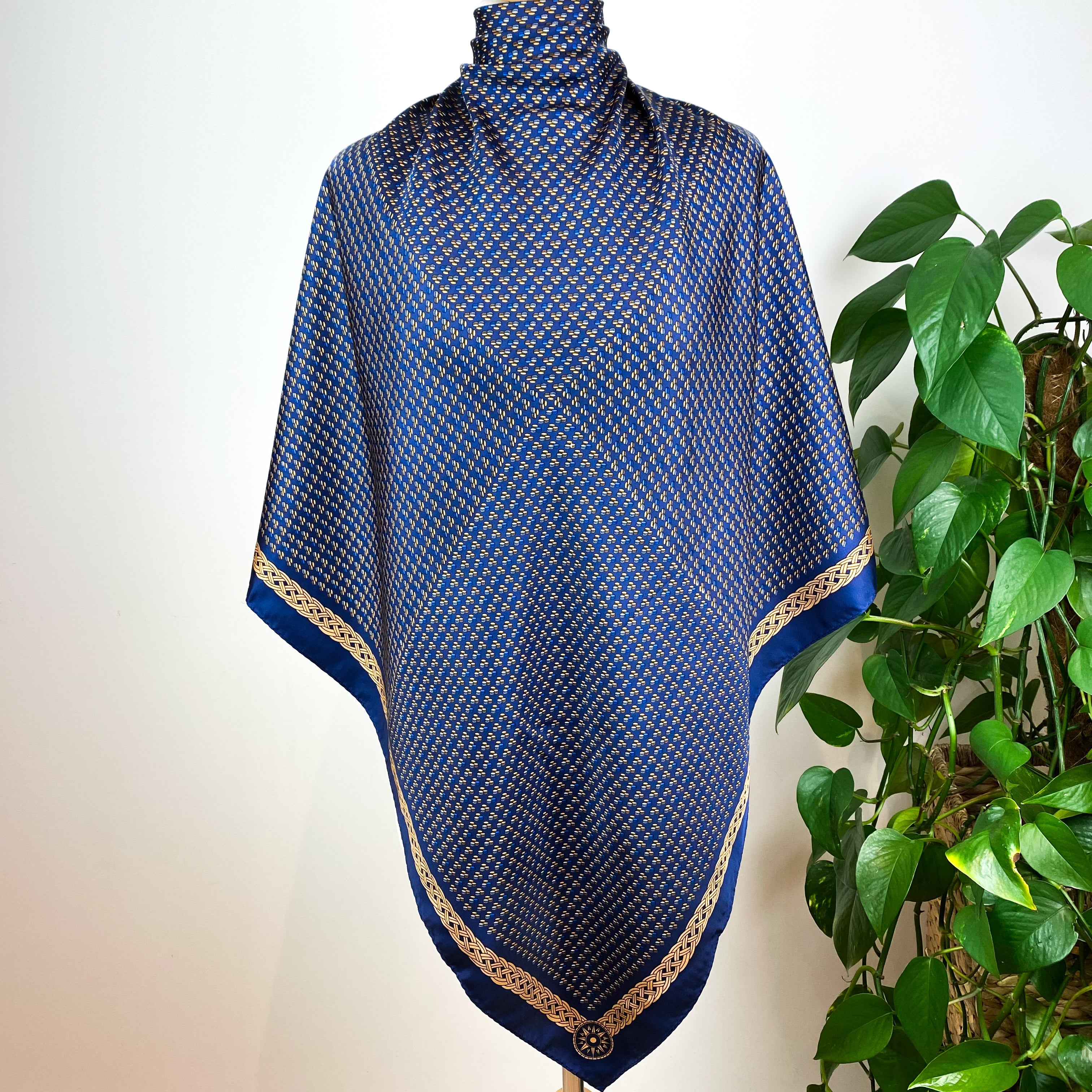 Elegant Navy Blue Silk Scarf