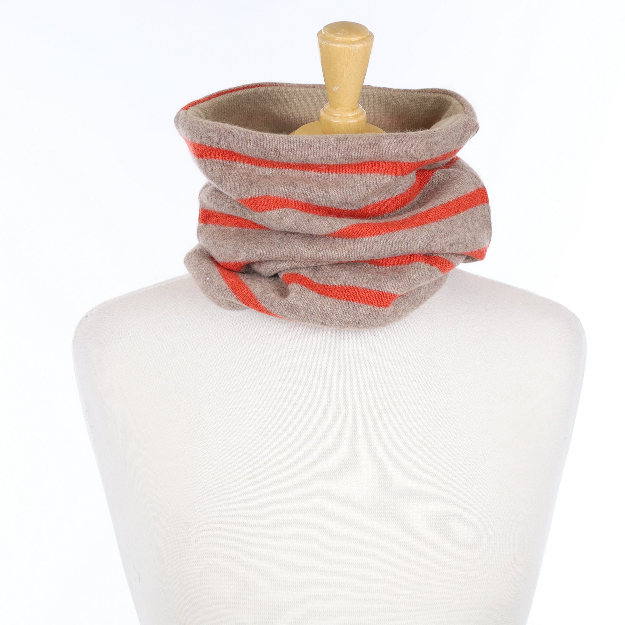 Taupe and Orange Striped Luxury Double Layered Snood