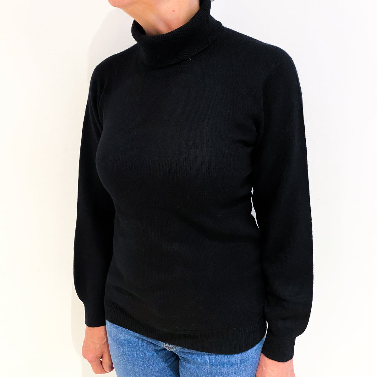 Black Cashmere Polo Neck Jumper Medium