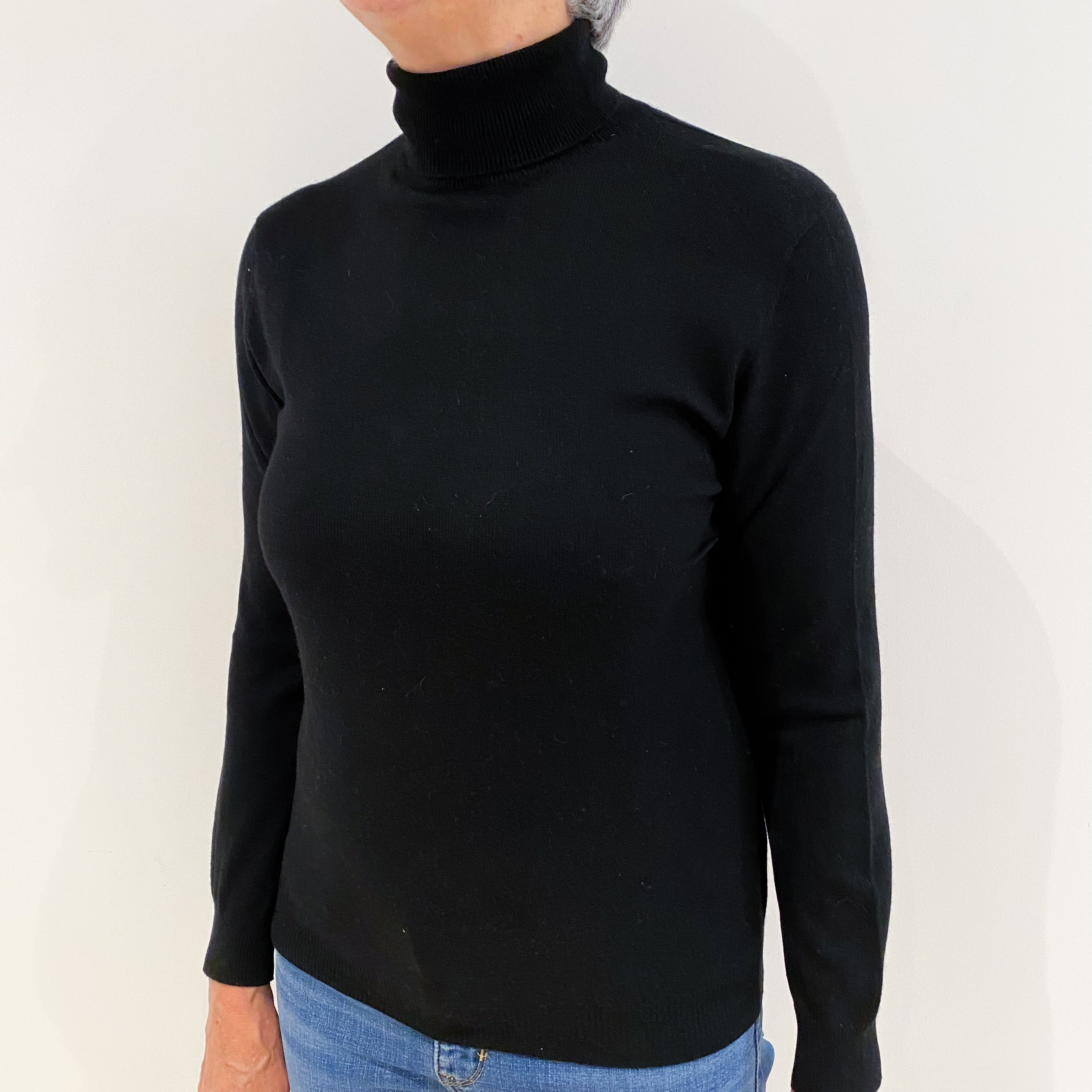 Black Cashmere Polo Neck Jumper Medium