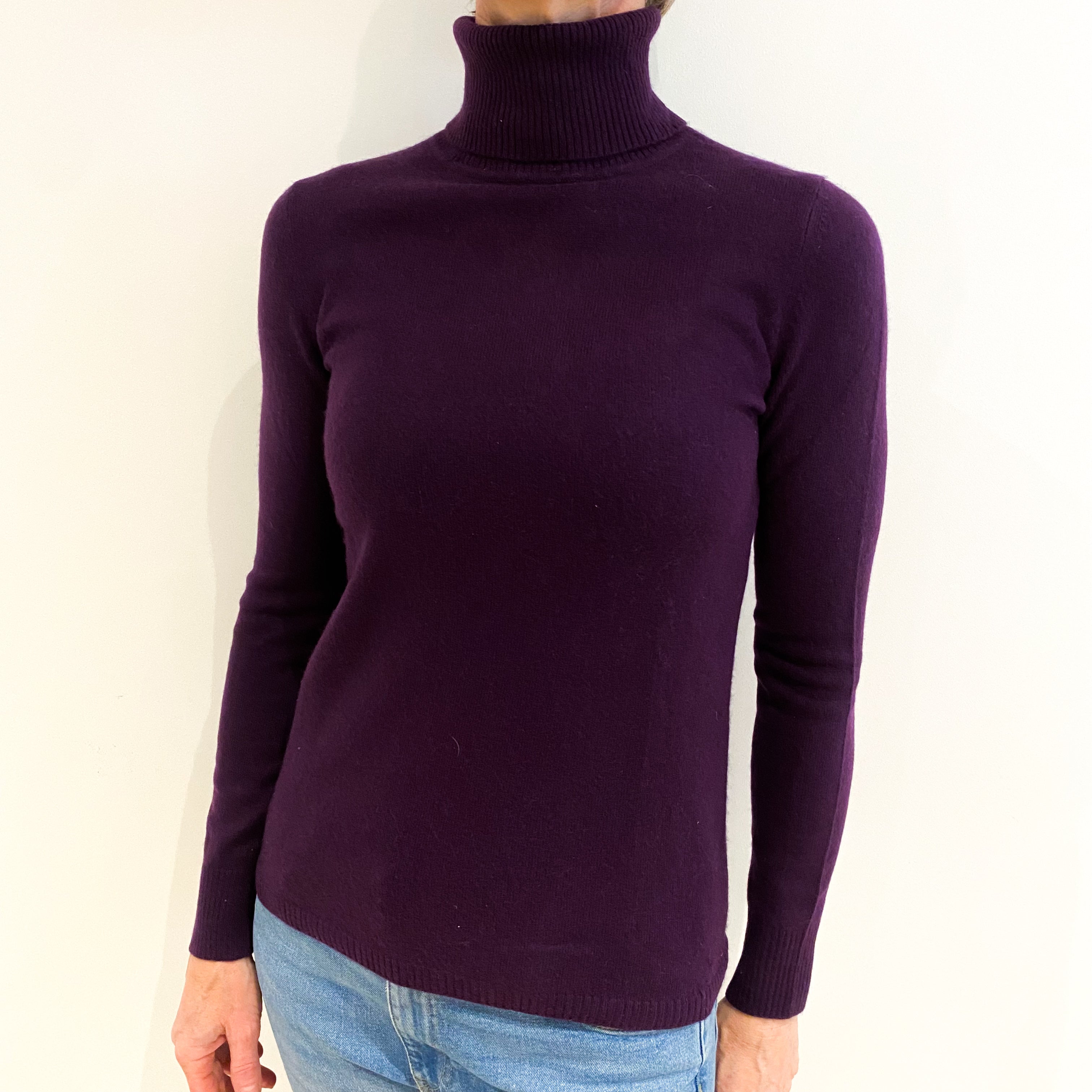 Blueberry Purple Cashmere Polo Neck Jumper Small