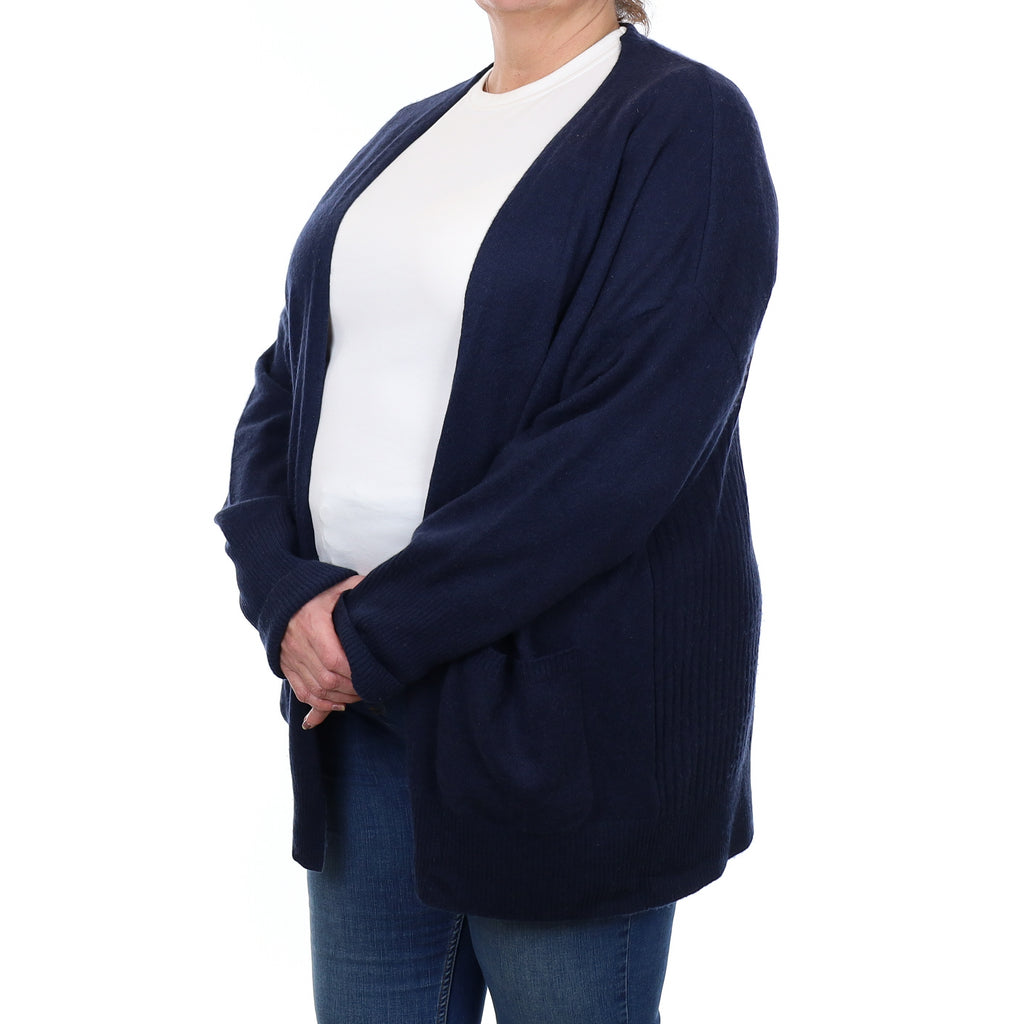 Navy Cashmere Longline Edge to Edge Cardigan with Pockets Extra Large