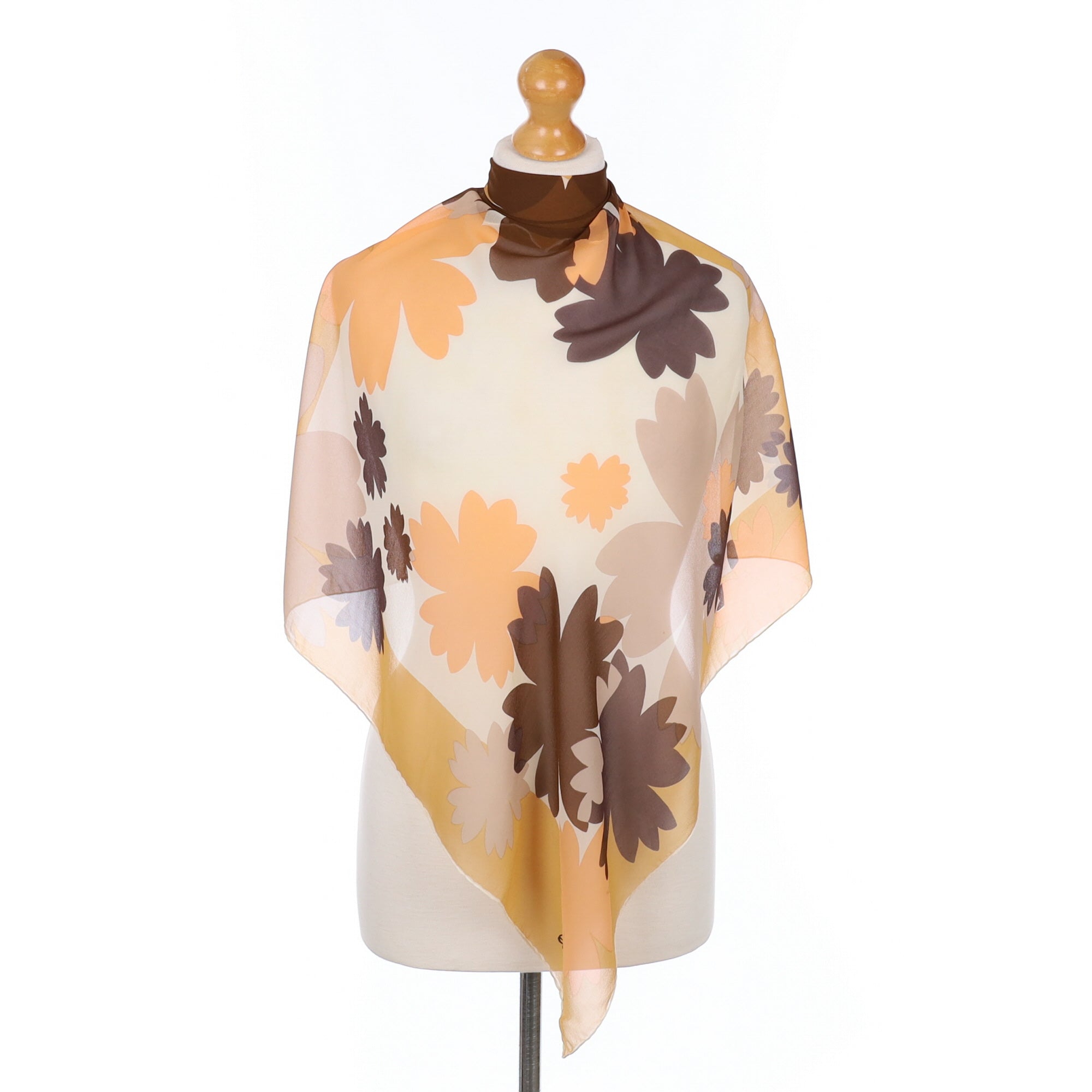 French Brown Petals Vintage Silk Scarf