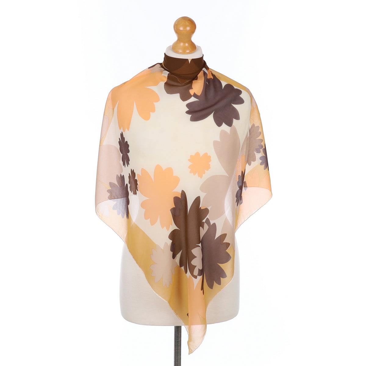 French Brown Petals Vintage Silk Scarf