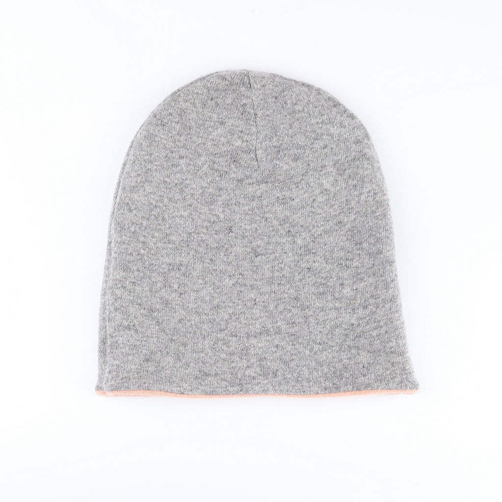 Nude Pink and Grey Reversible Cashmere Beanie Hat