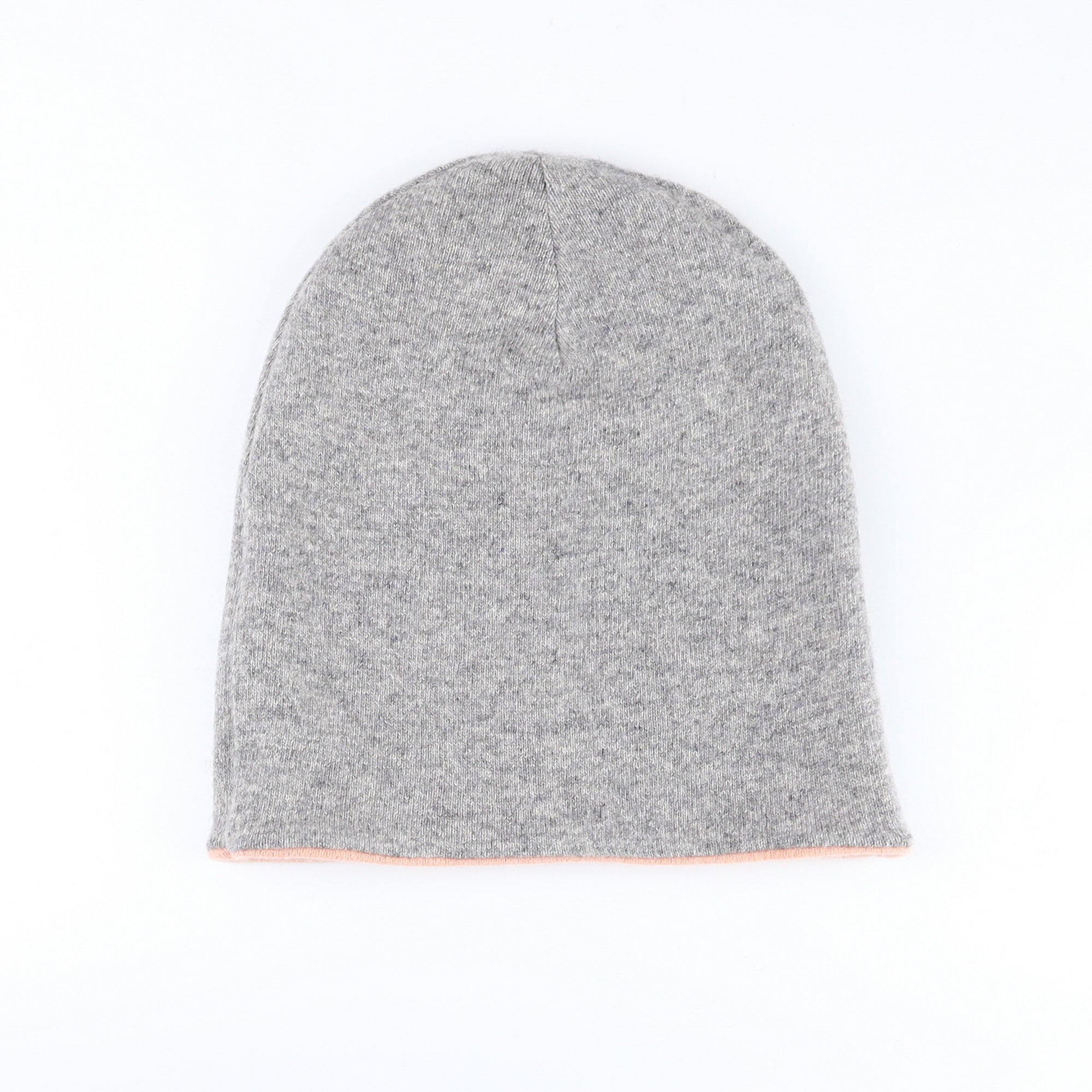 Nude Pink and Grey Reversible Cashmere Beanie Hat