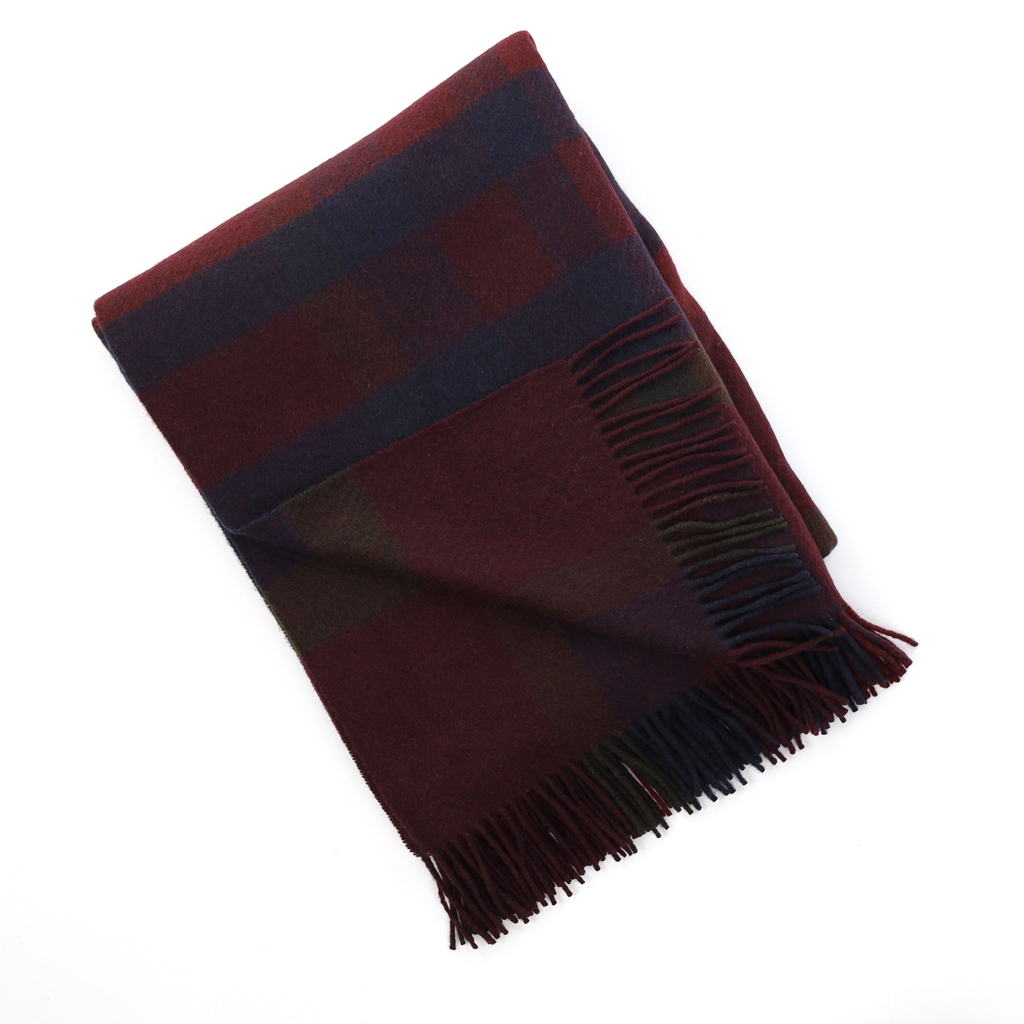 Brand New English Wine and Navy Plaid Luxury Woven Cashmere Blanket