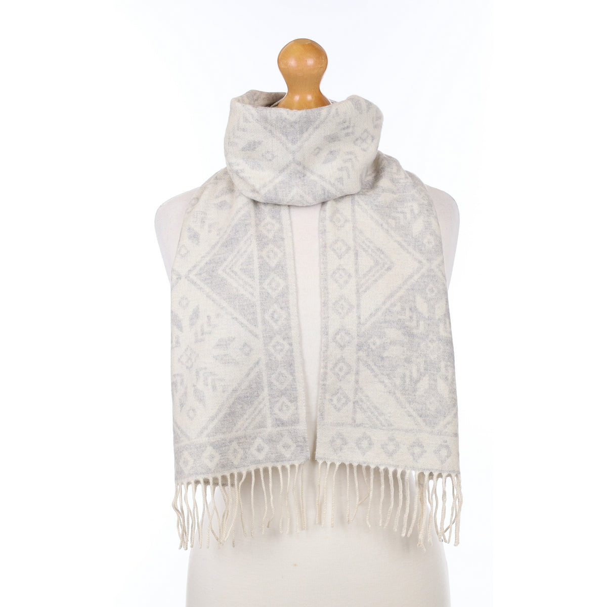Frost Grey Patterned Cashmere Woven Scarf