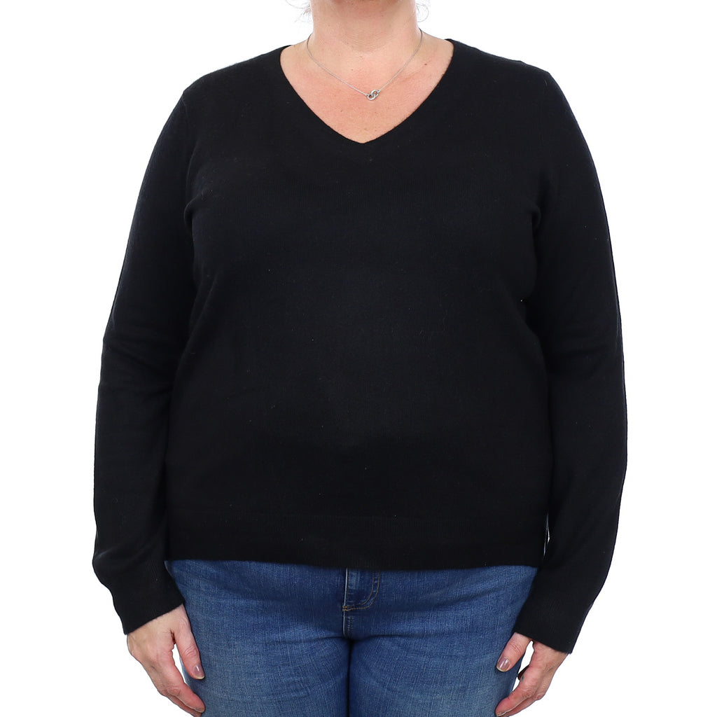 Black Cashmere V Neck Jumper Extra Large