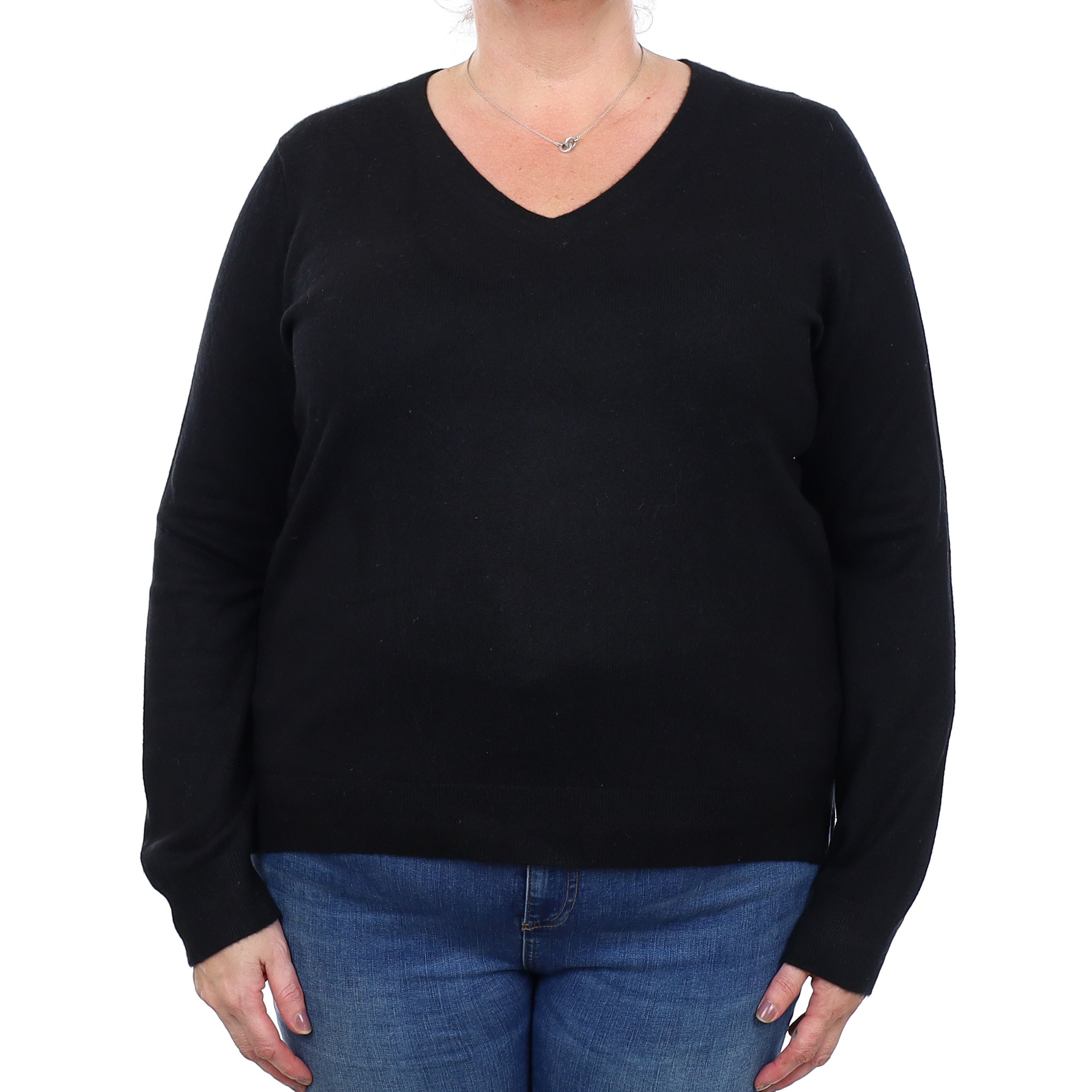 Black Cashmere V Neck Jumper Extra Large