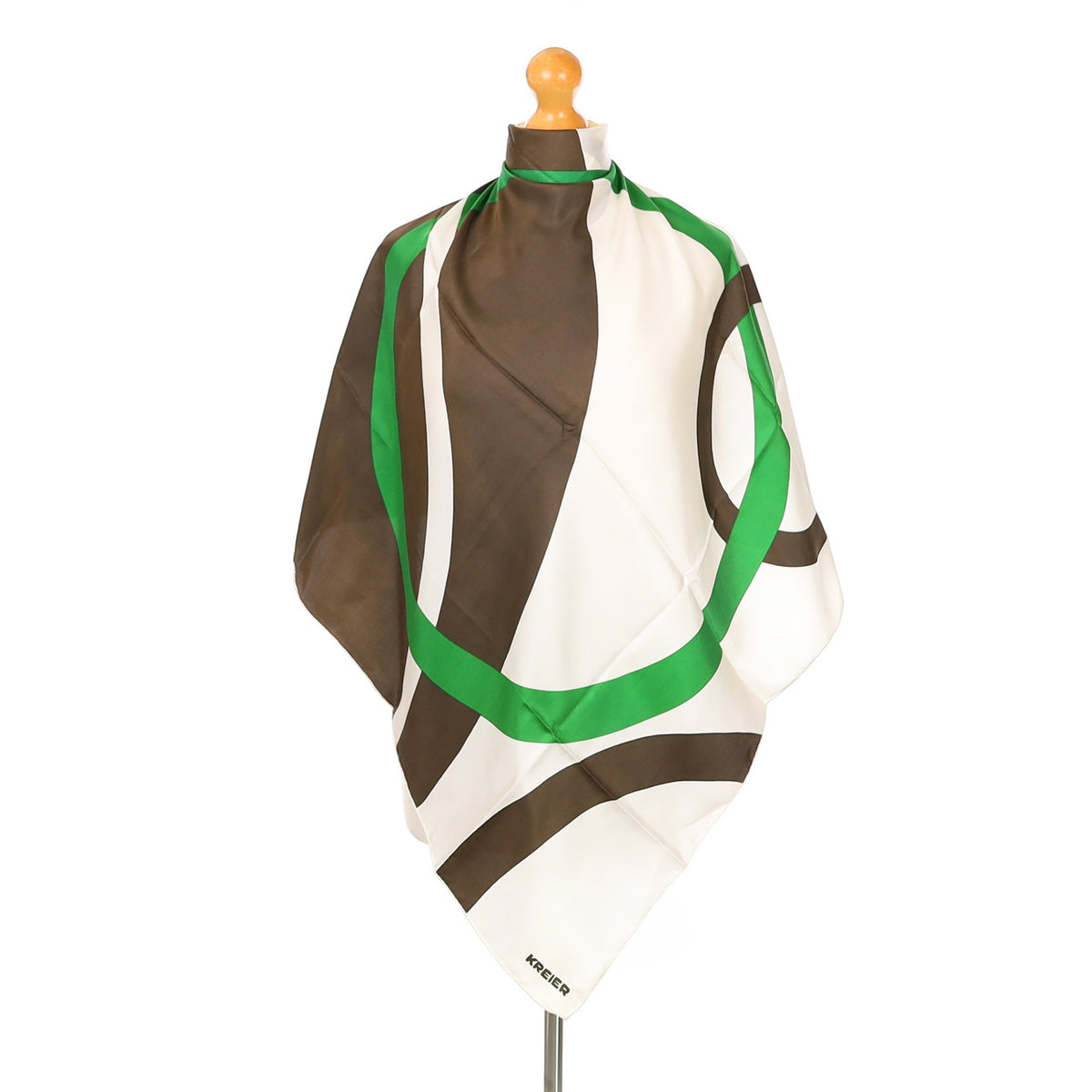 Kreier Brown, White and Green Abstract Vintage Silk Scarf