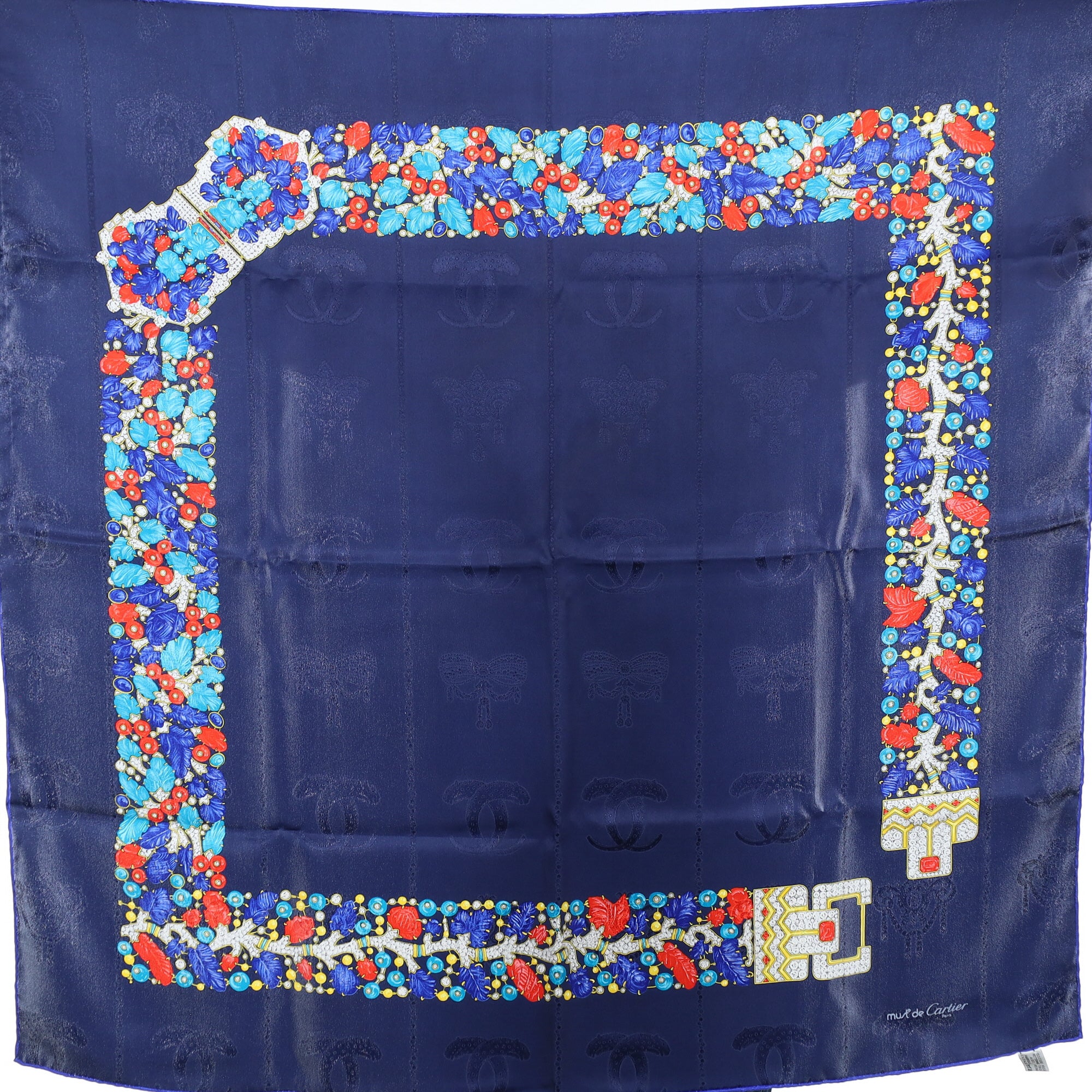 Brand New Boxed Navy Blue Cartier Silk Scarf