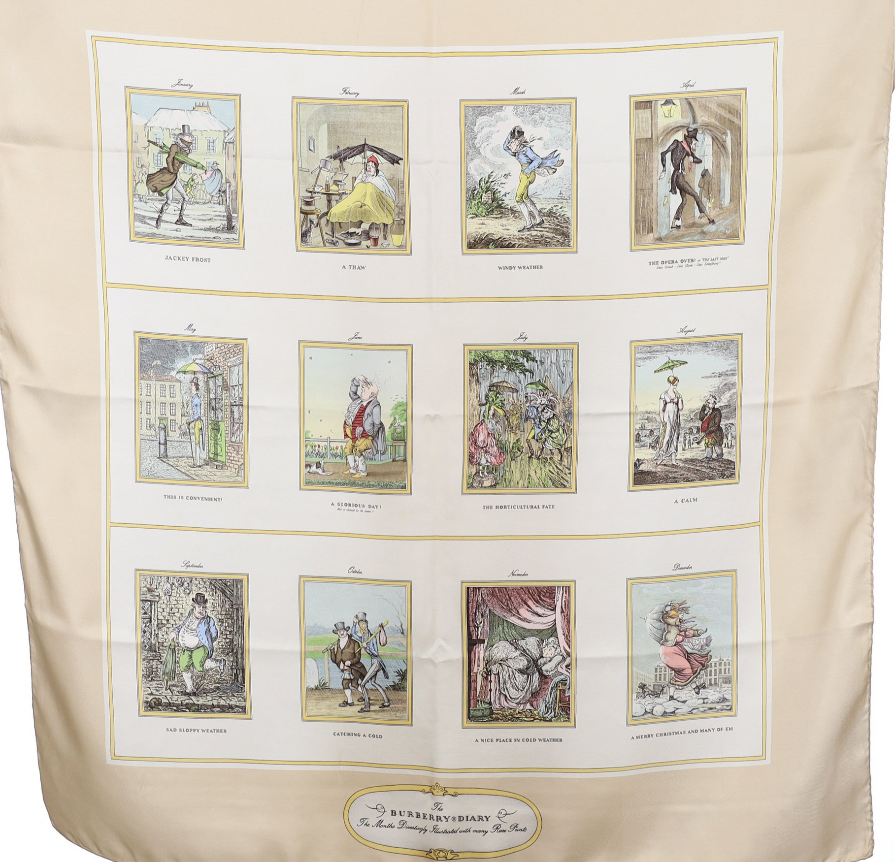 Boxed Burberry Weather Illustration Vintage Silk Scarf