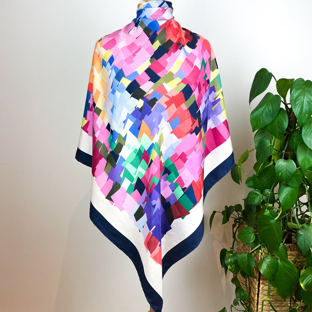 Colourful Block Patterned Vintage Silk Scarf