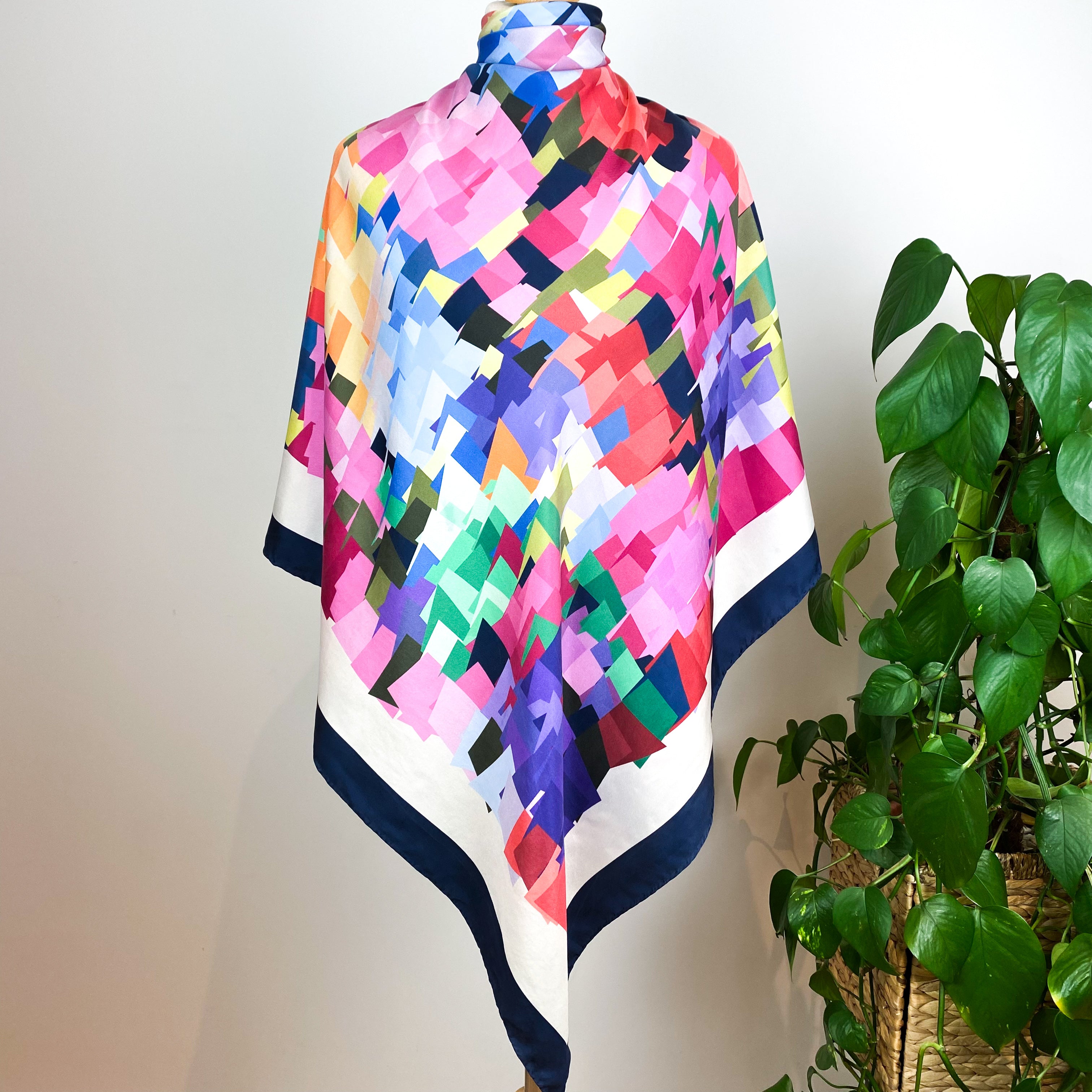 Colourful Block Patterned Vintage Silk Scarf
