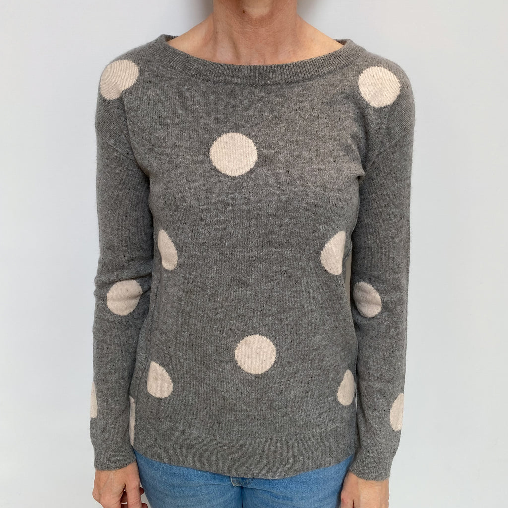 Ash Grey Polka Dot Cashmere Crew Neck Jumper Small