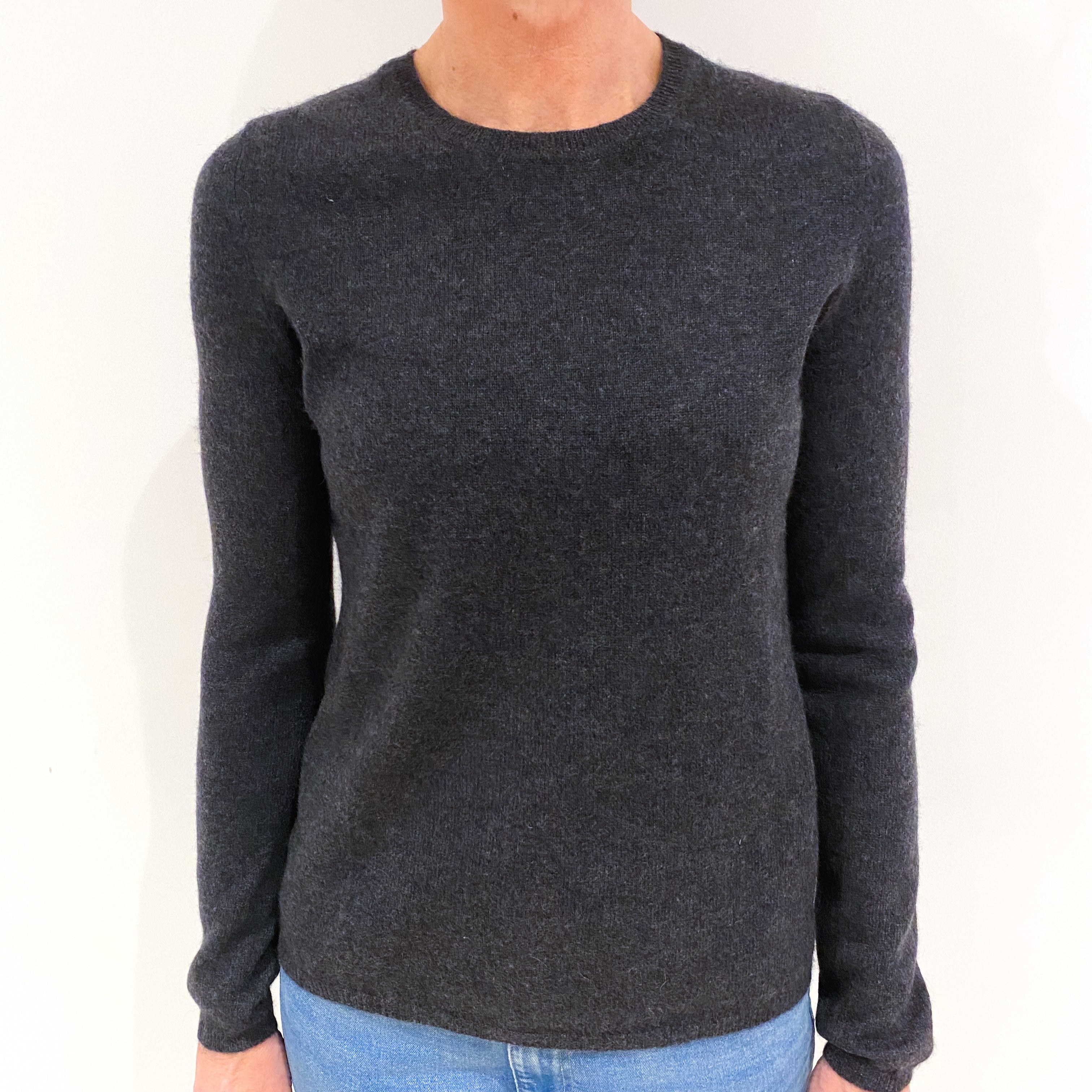 Charcoal Grey Cashmere Crew Neck Jumper Small
