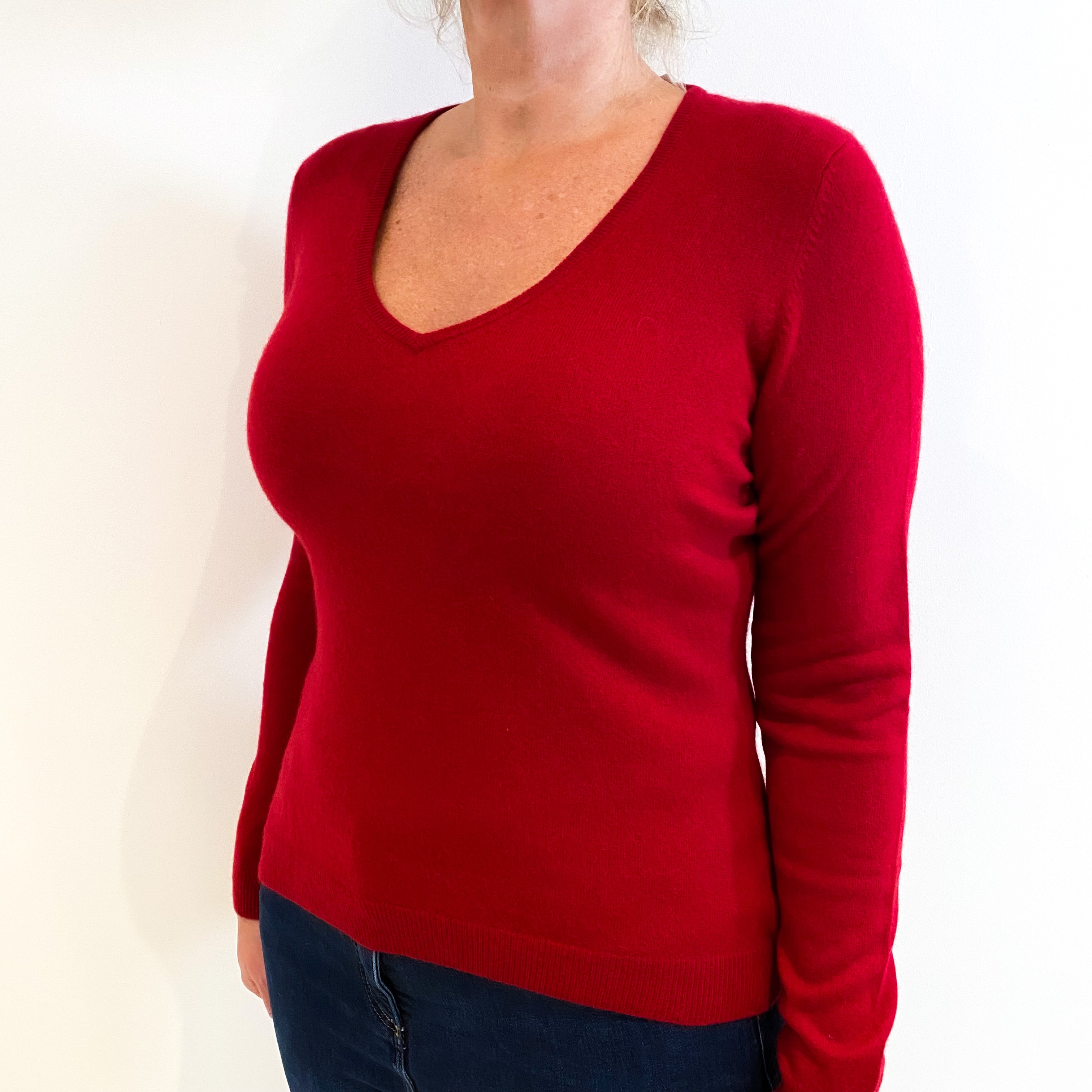 Scarlet Red Cashmere V-Neck Jumper Large