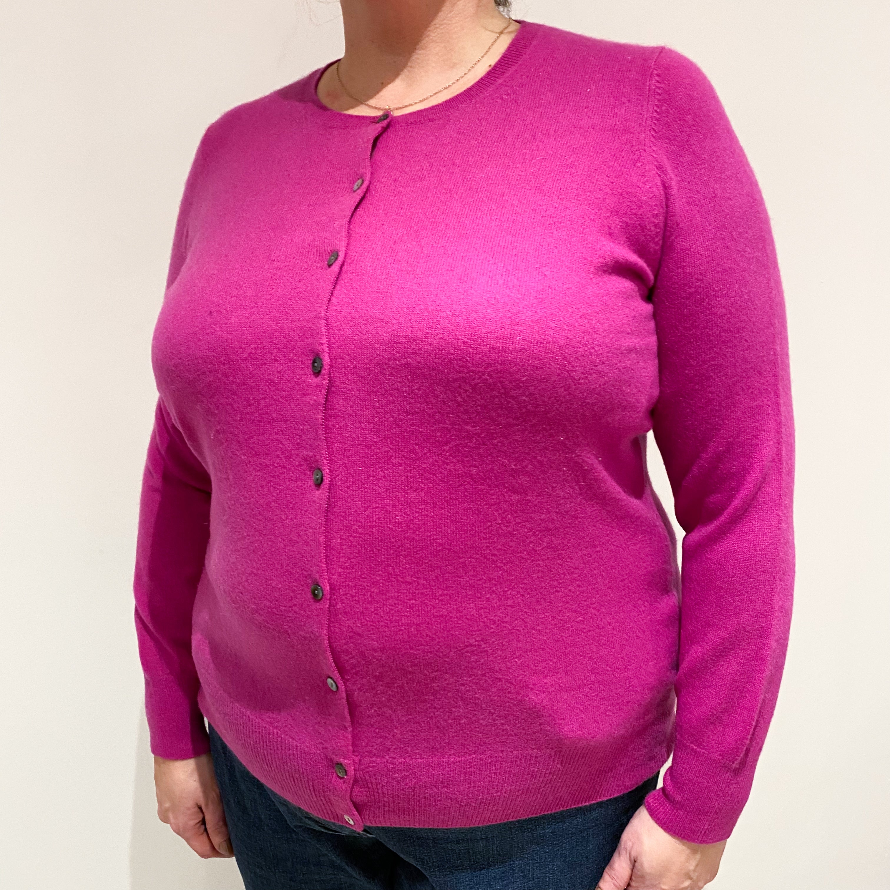 Magenta Pink Cashmere Crew Cardigan Extra Large