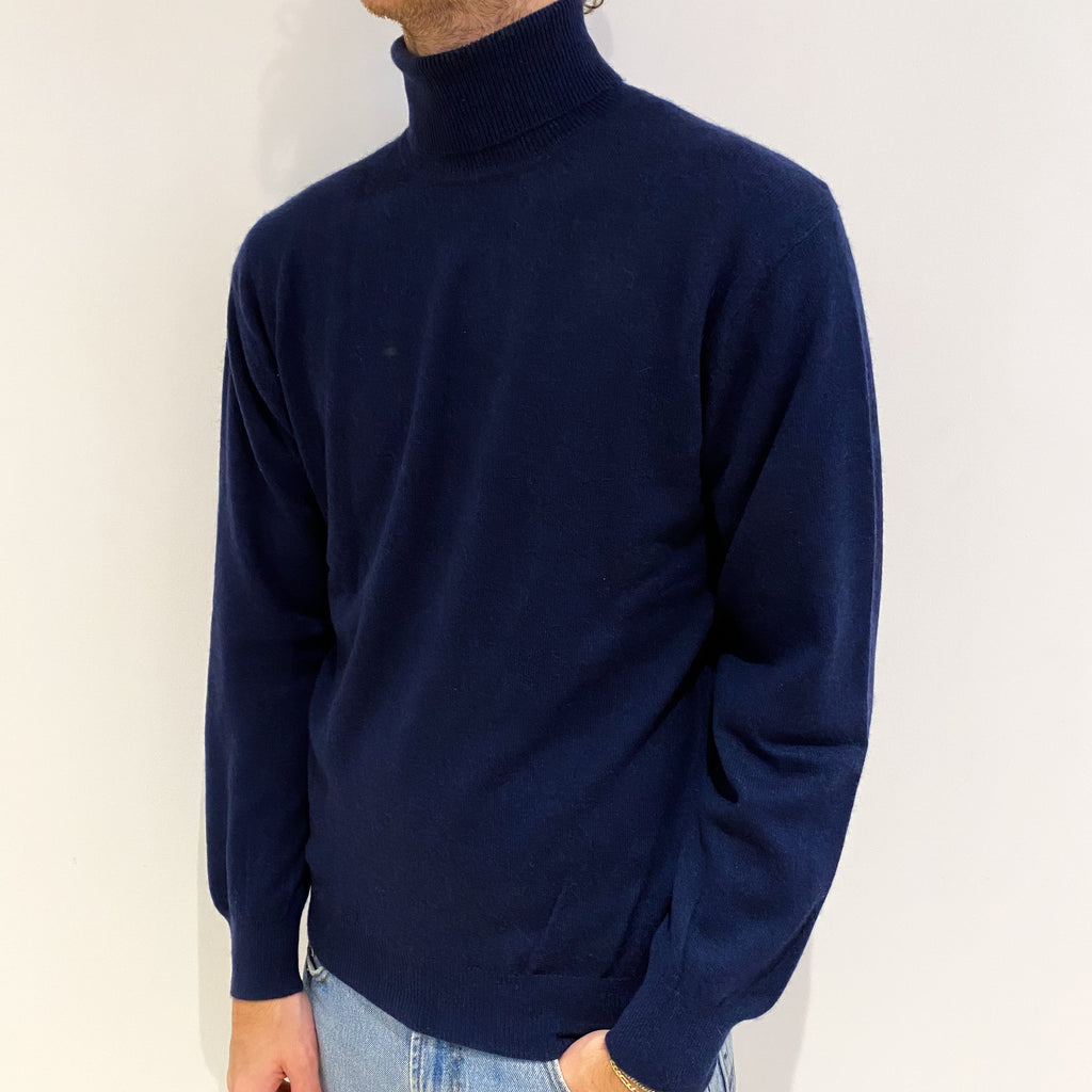 Men's French Navy Cashmere Polo Neck Jumper Medium