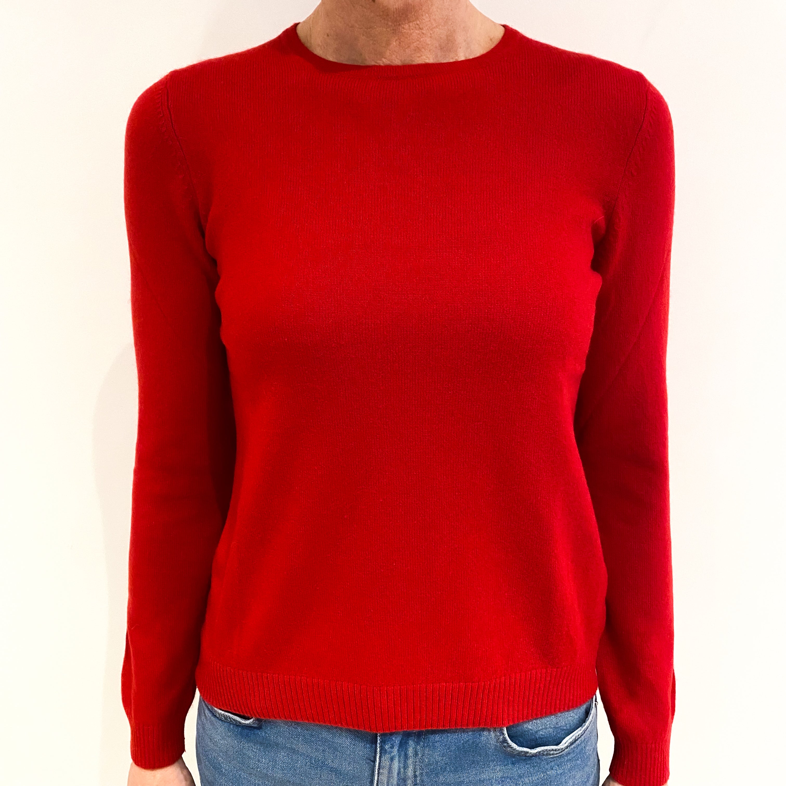 Scarlet Red Cashmere Crew Neck Jumper Small