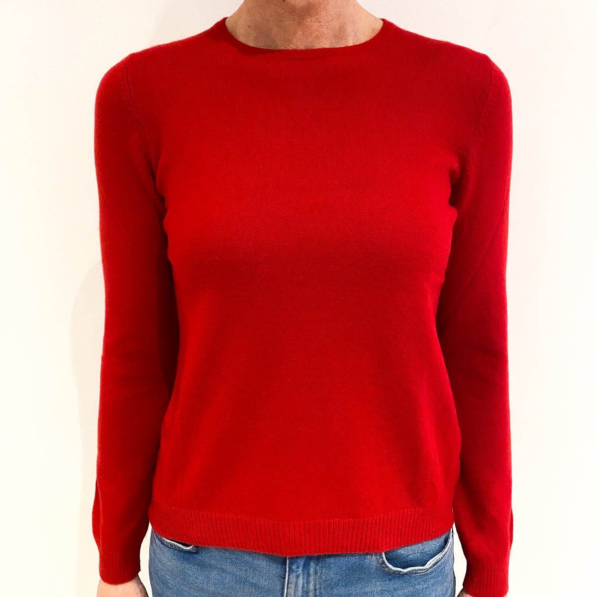 Scarlet Red Cashmere Crew Neck Jumper Small