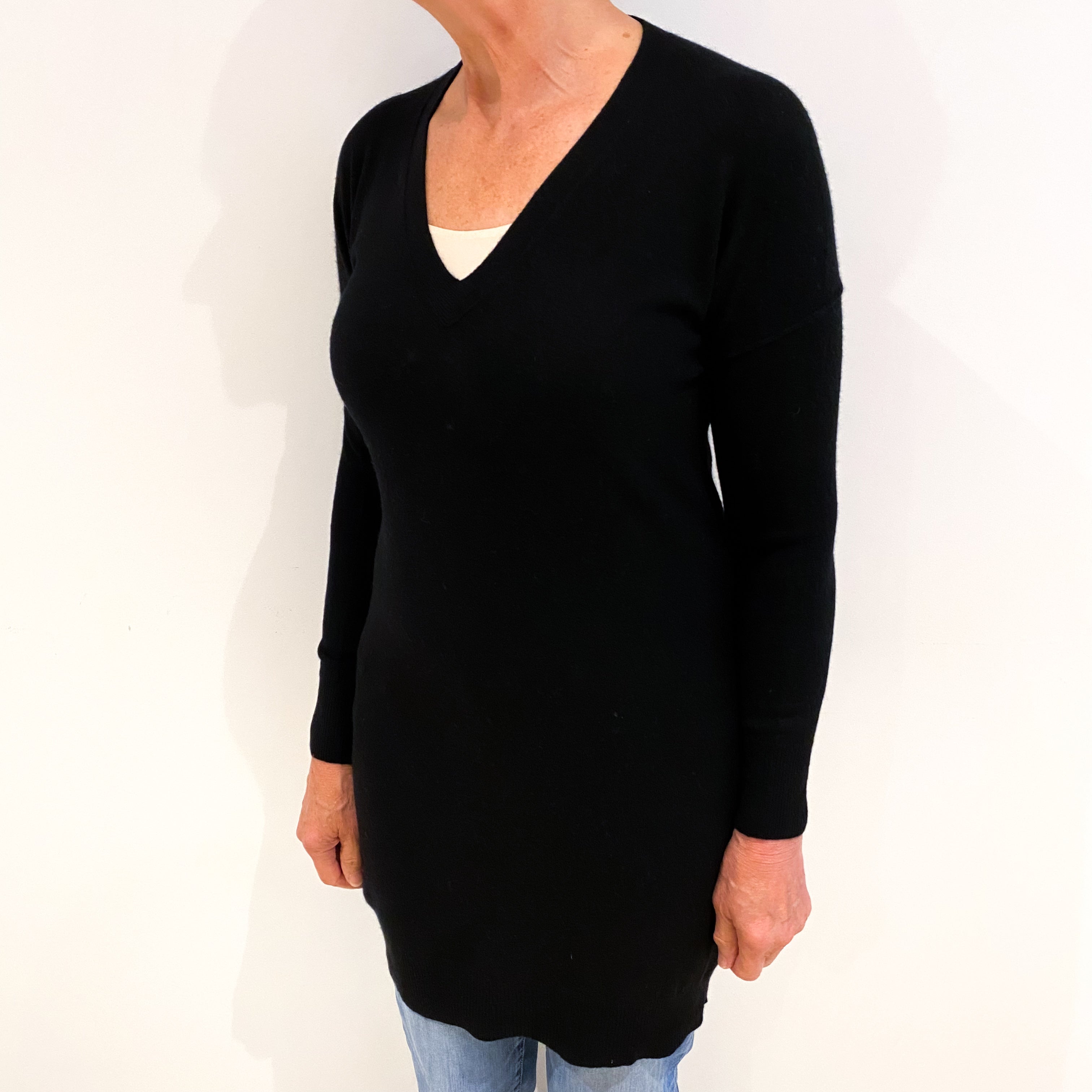 Black Cashmere V Neck Dress Medium