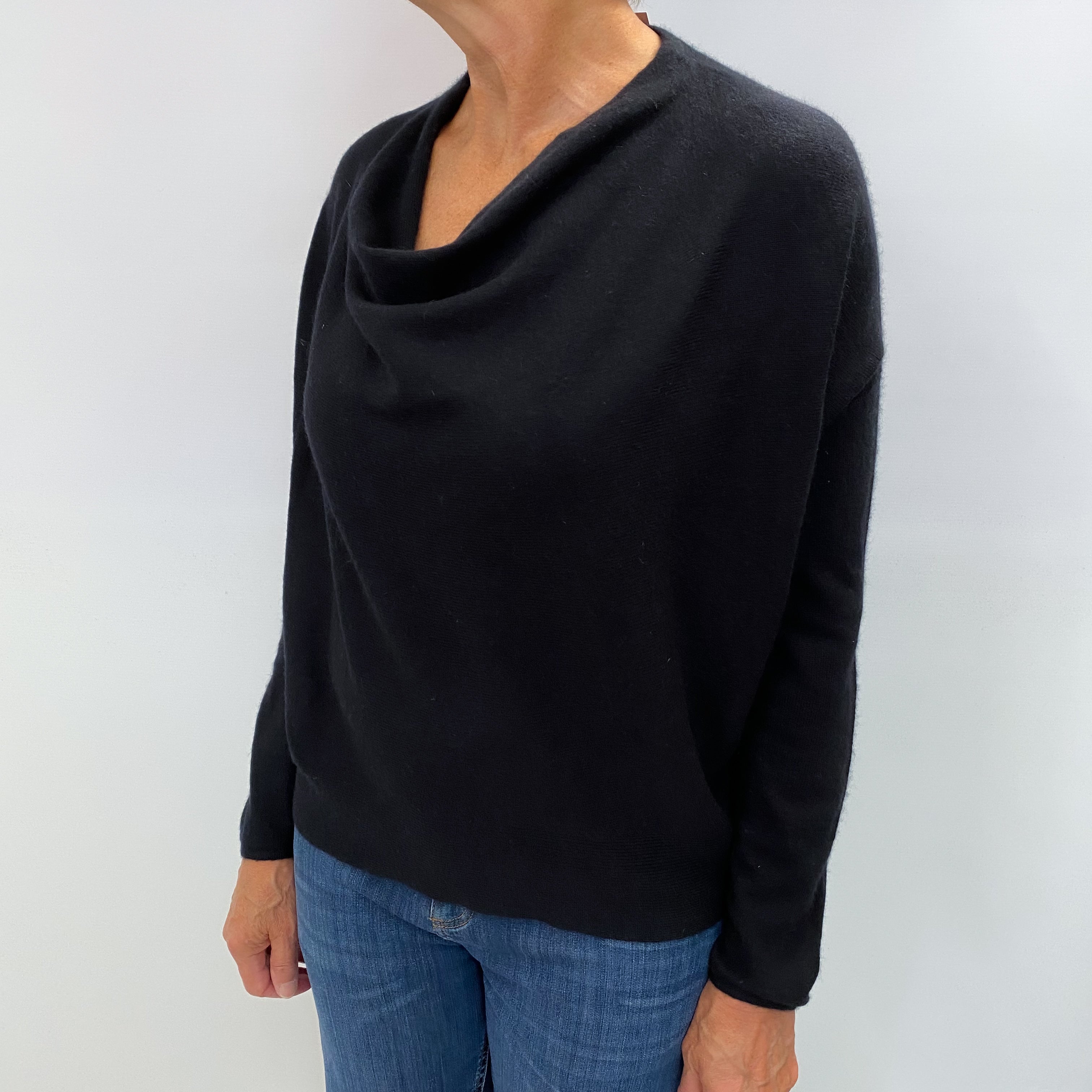 Black Cashmere Drape Neck Jumper Medium