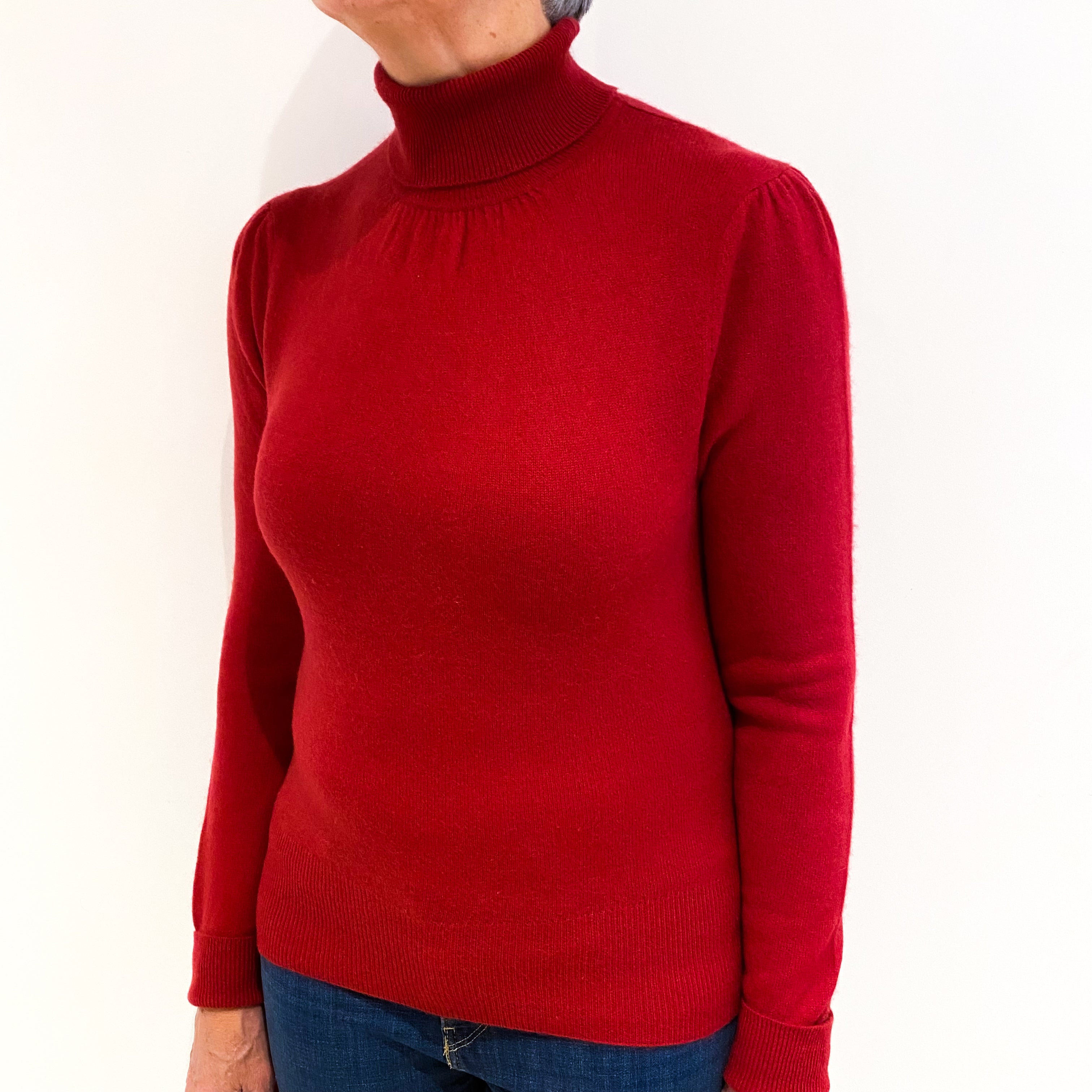 Crimson Red Cashmere Polo Neck Jumper Medium