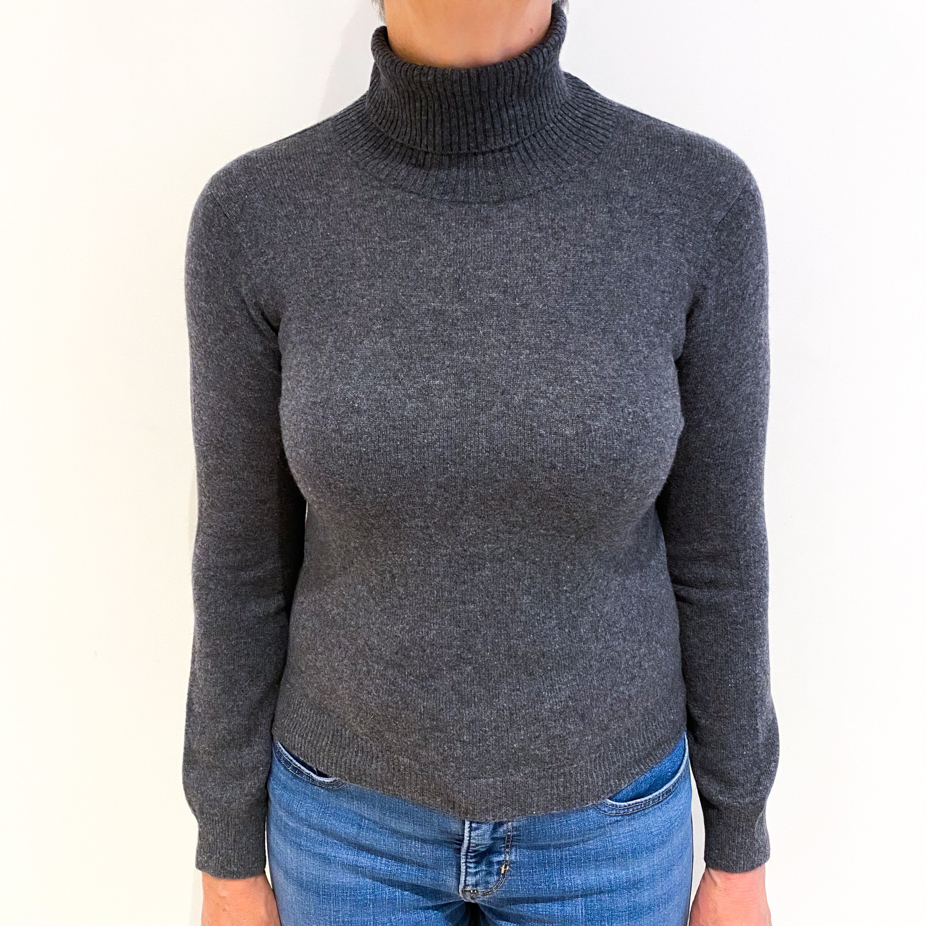 Slate Grey Cashmere Polo Neck Jumper Medium
