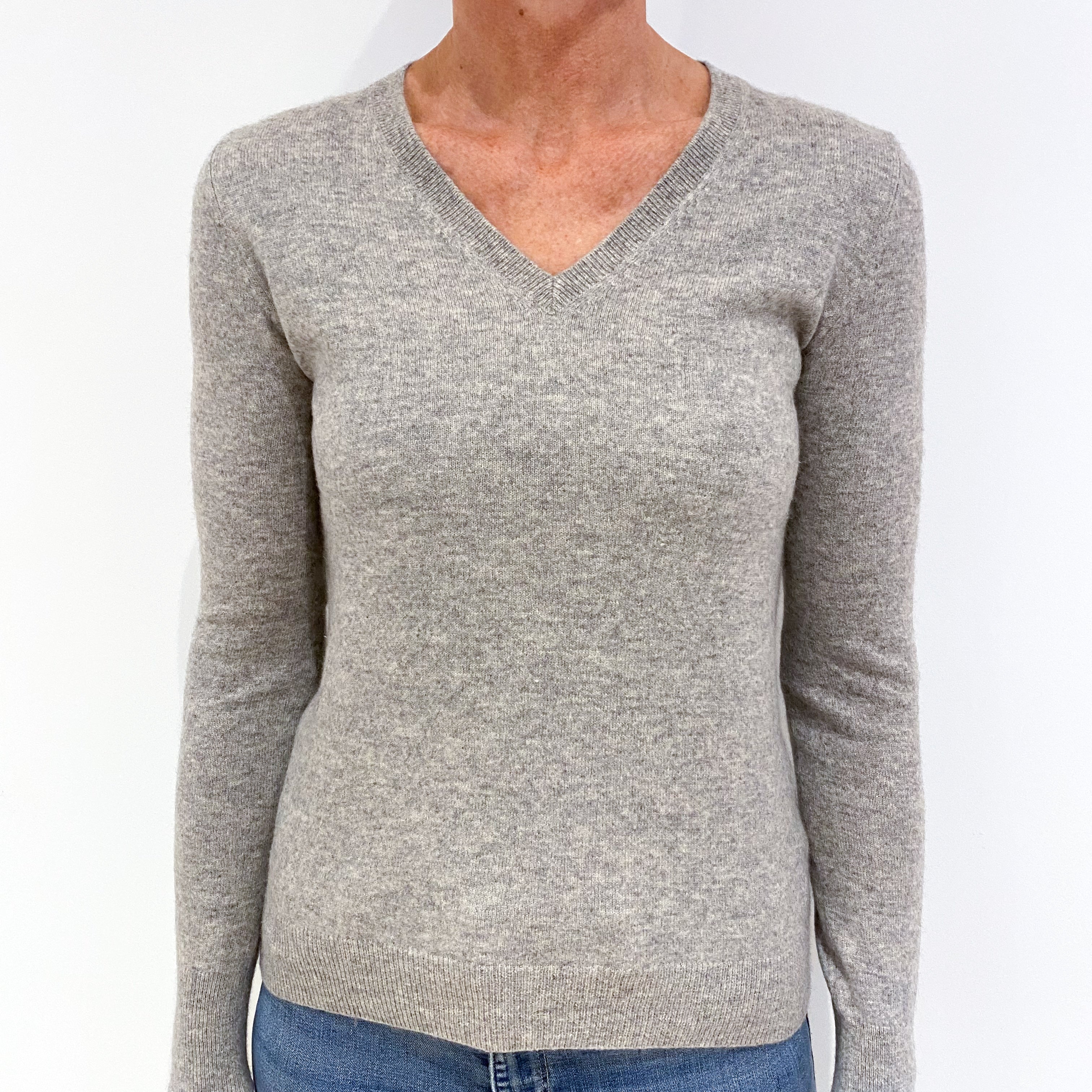 Smoke Grey Cashmere V-Neck Jumper Small