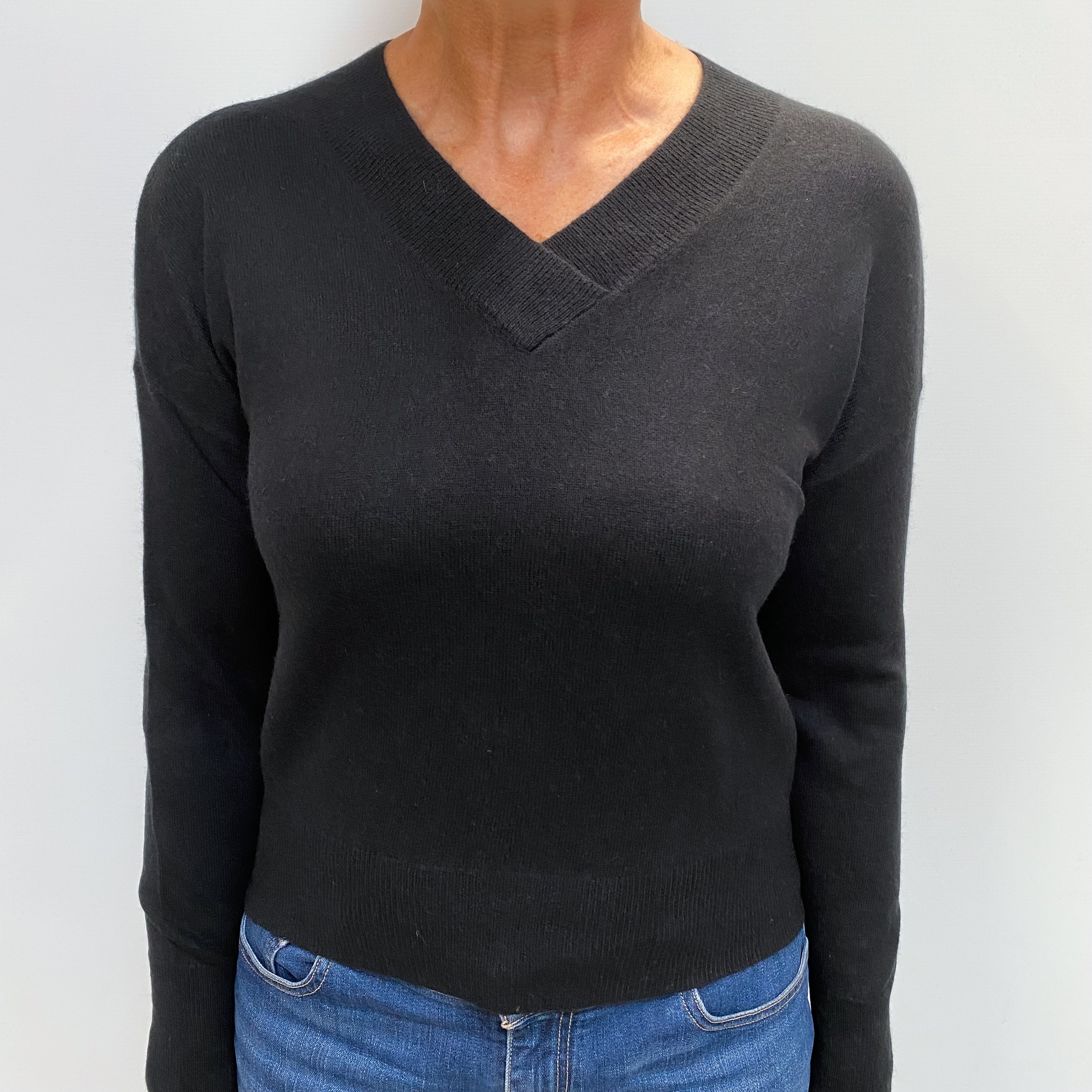 Black Cashmere Cross Over V Neck Jumper Medium