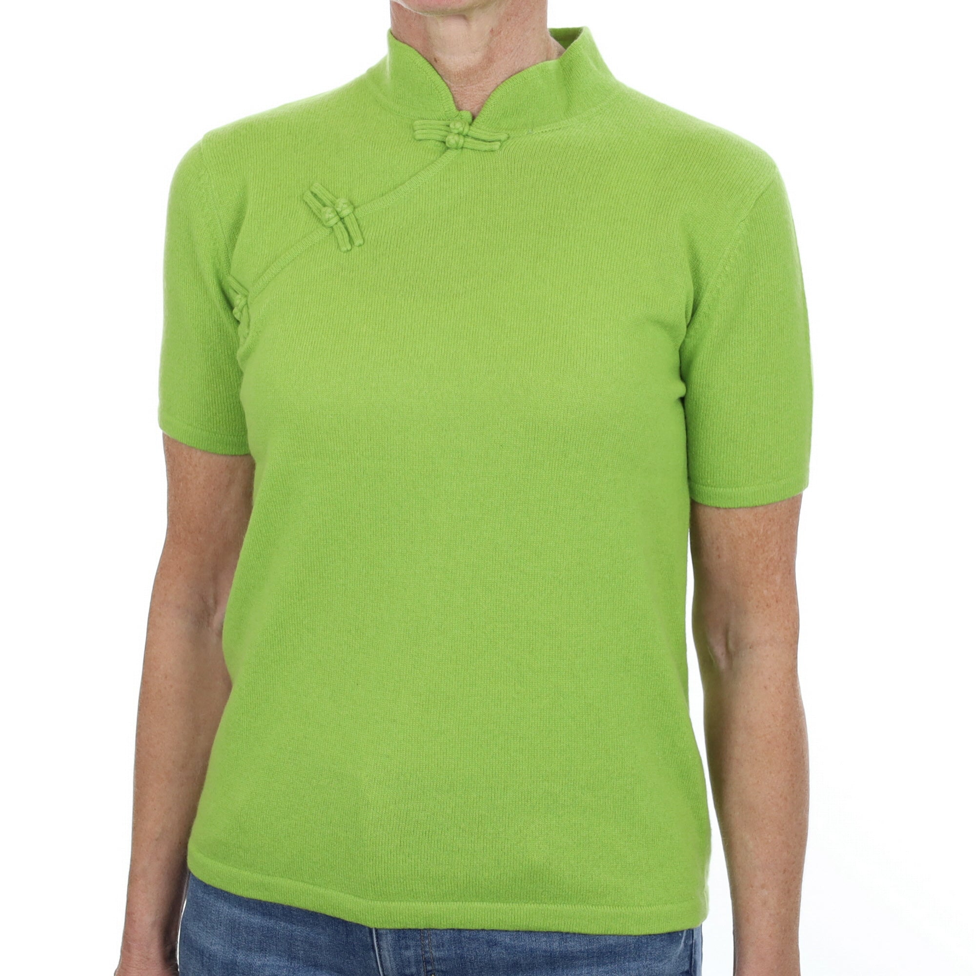 Key Lime Green Cashmere Mandarin Neck Jumper Small