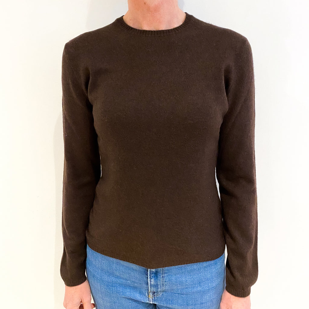 Chocolate Brown Cashmere Crew Neck Jumper Small
