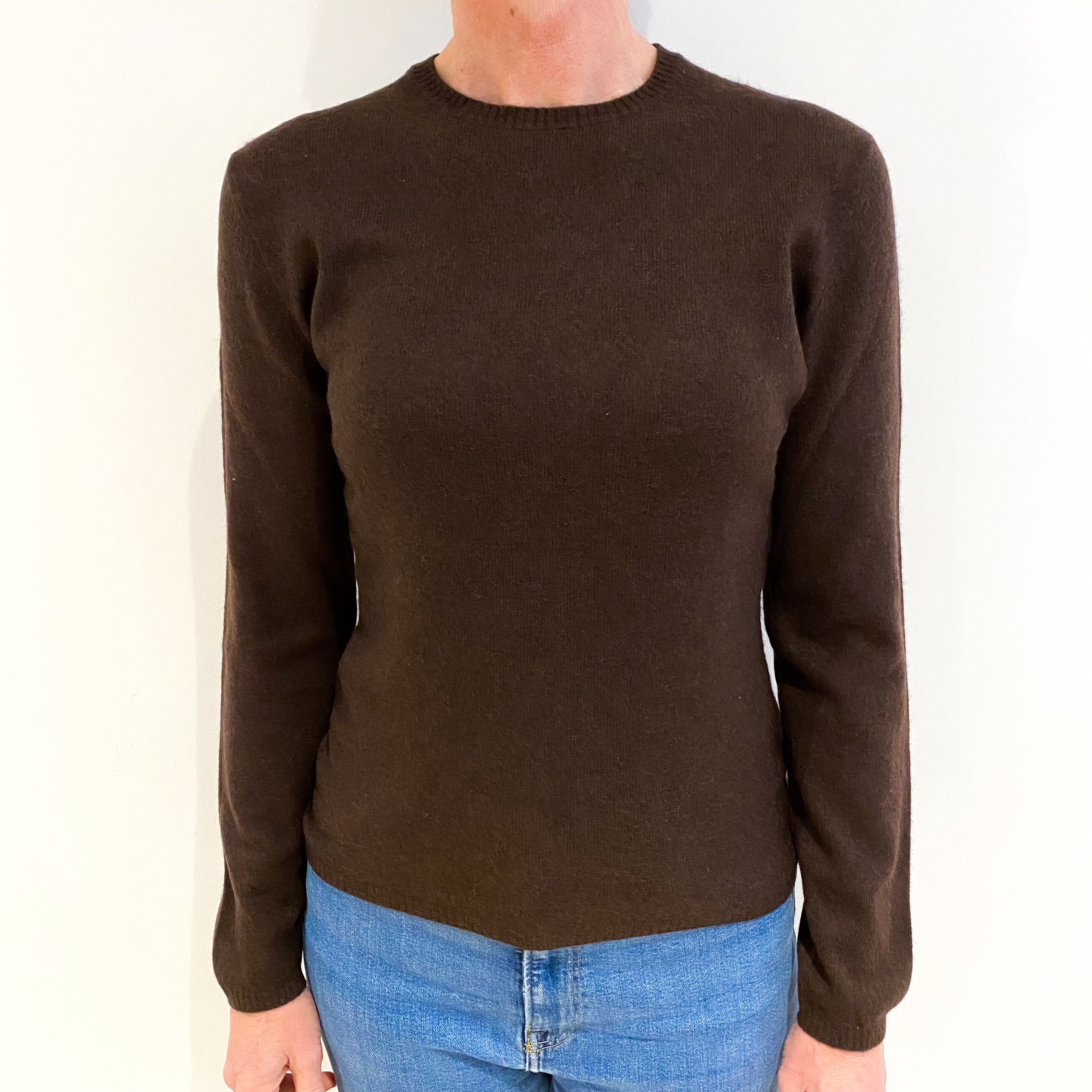 Chocolate Brown Cashmere Crew Neck Jumper Small