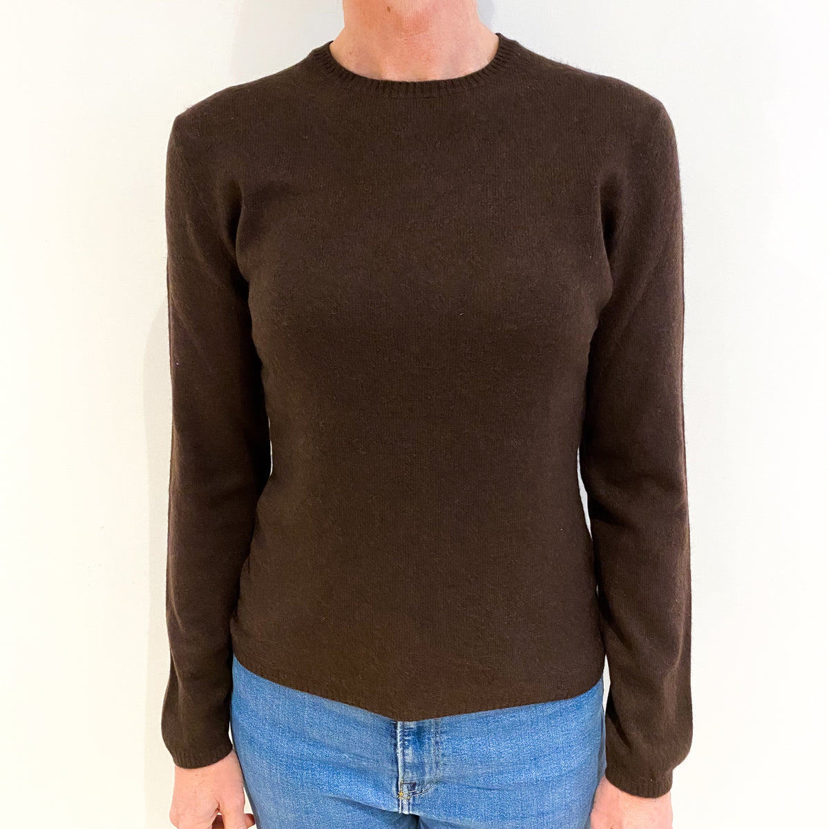 Chocolate Brown Cashmere Crew Neck Jumper Small