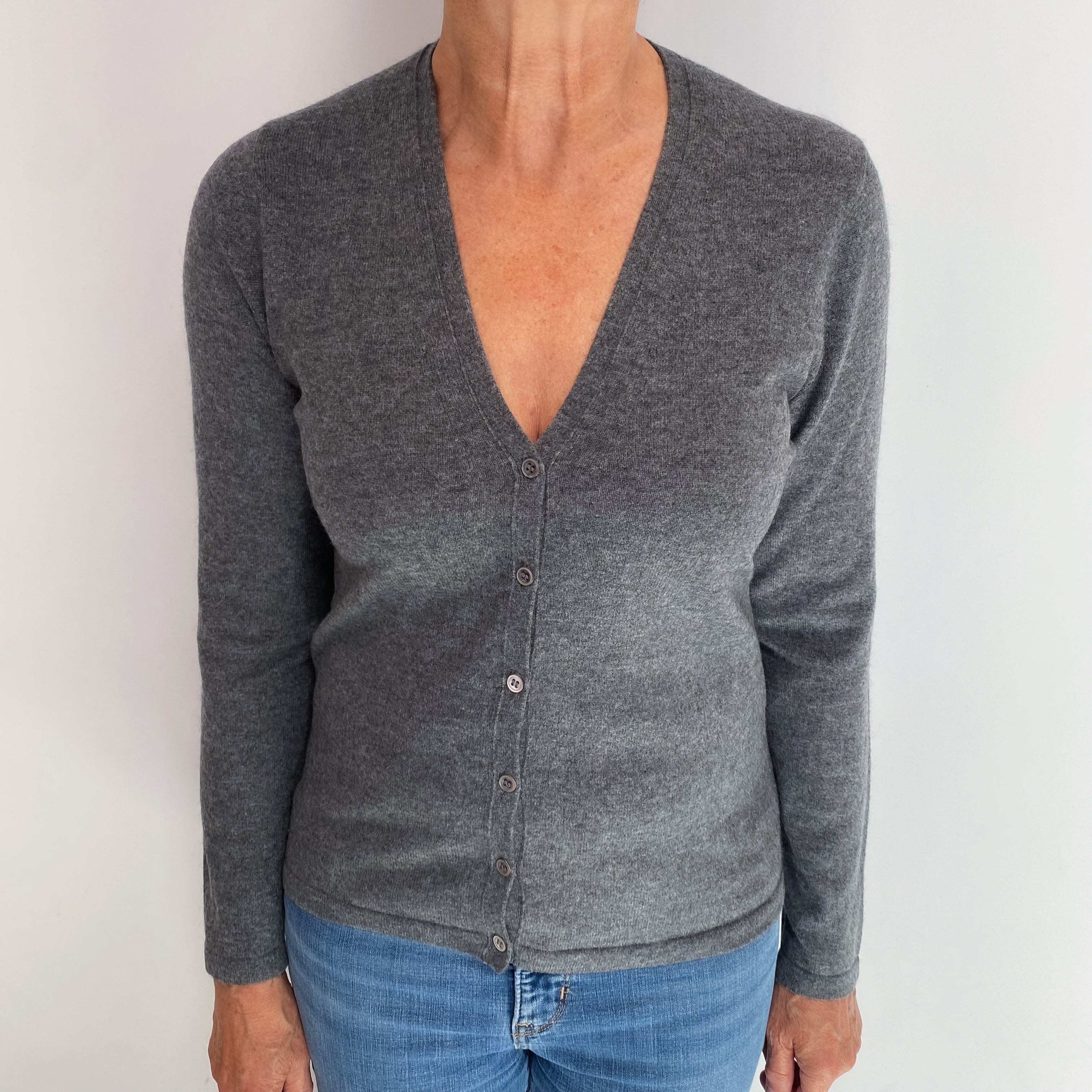 Charcoal Grey Cashmere V Neck Cardigan Medium