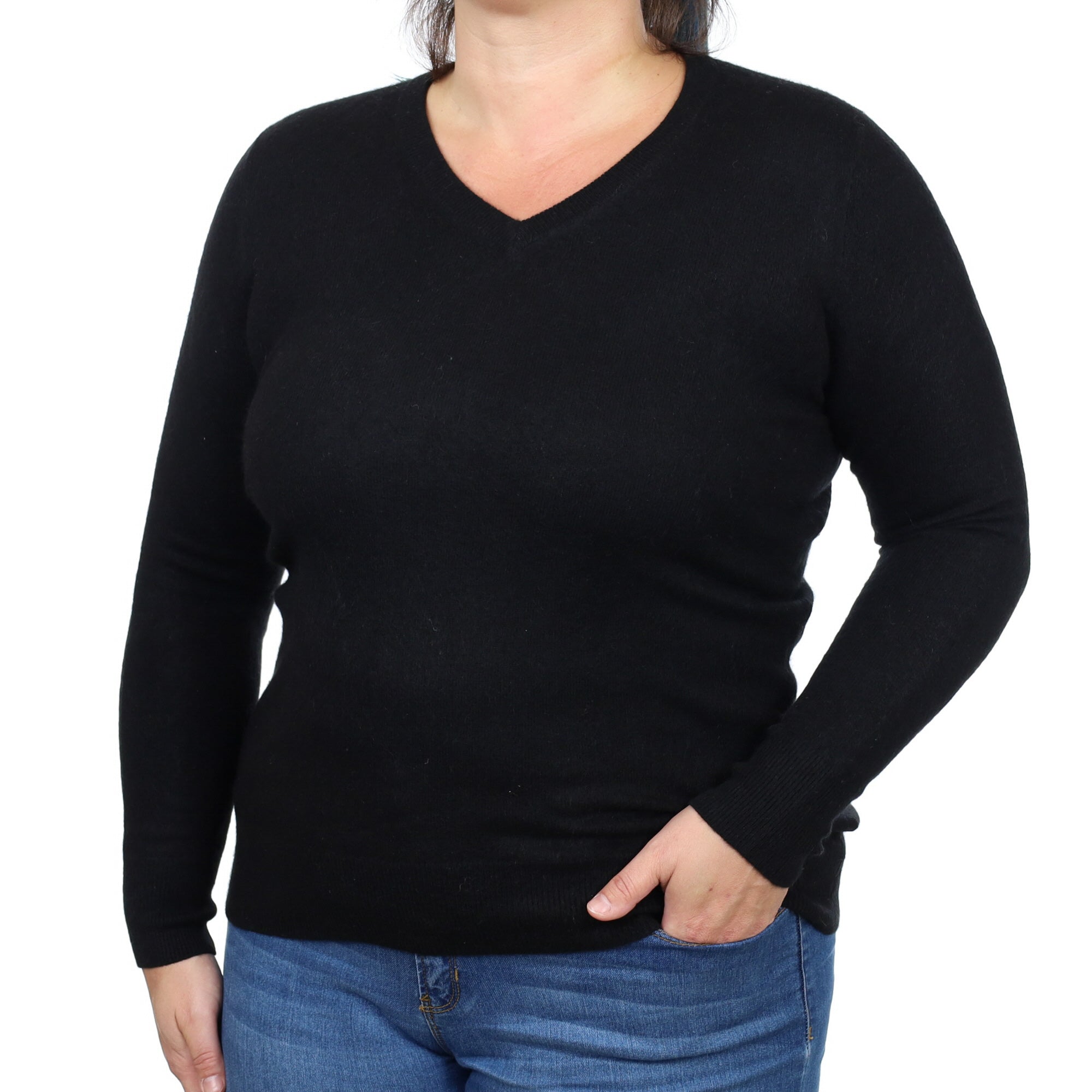 Black Cashmere V Neck Jumper Large