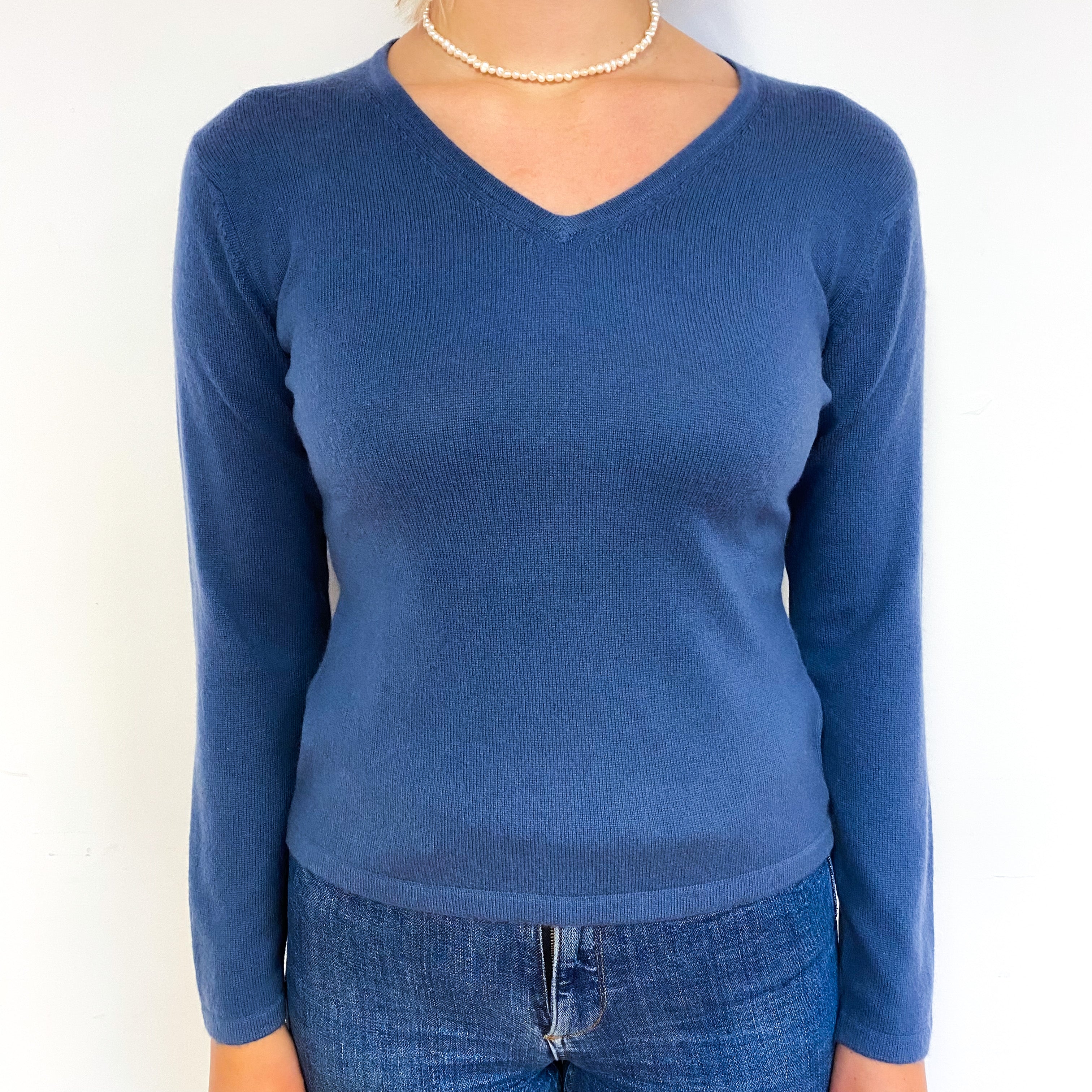 Naval Blue Cashmere V-Neck Jumper Small