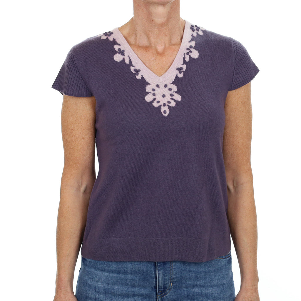 Slate Purple Cashmere V Neck Jumper Small