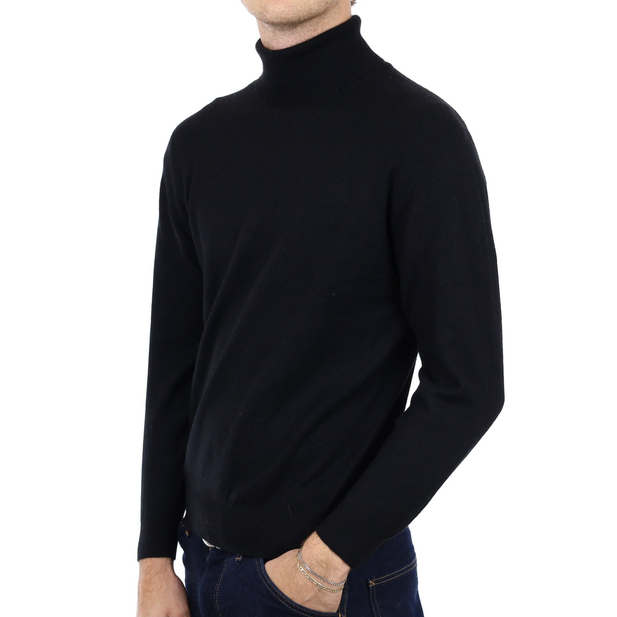 Men's Black Cashmere Polo Neck Jumper Medium