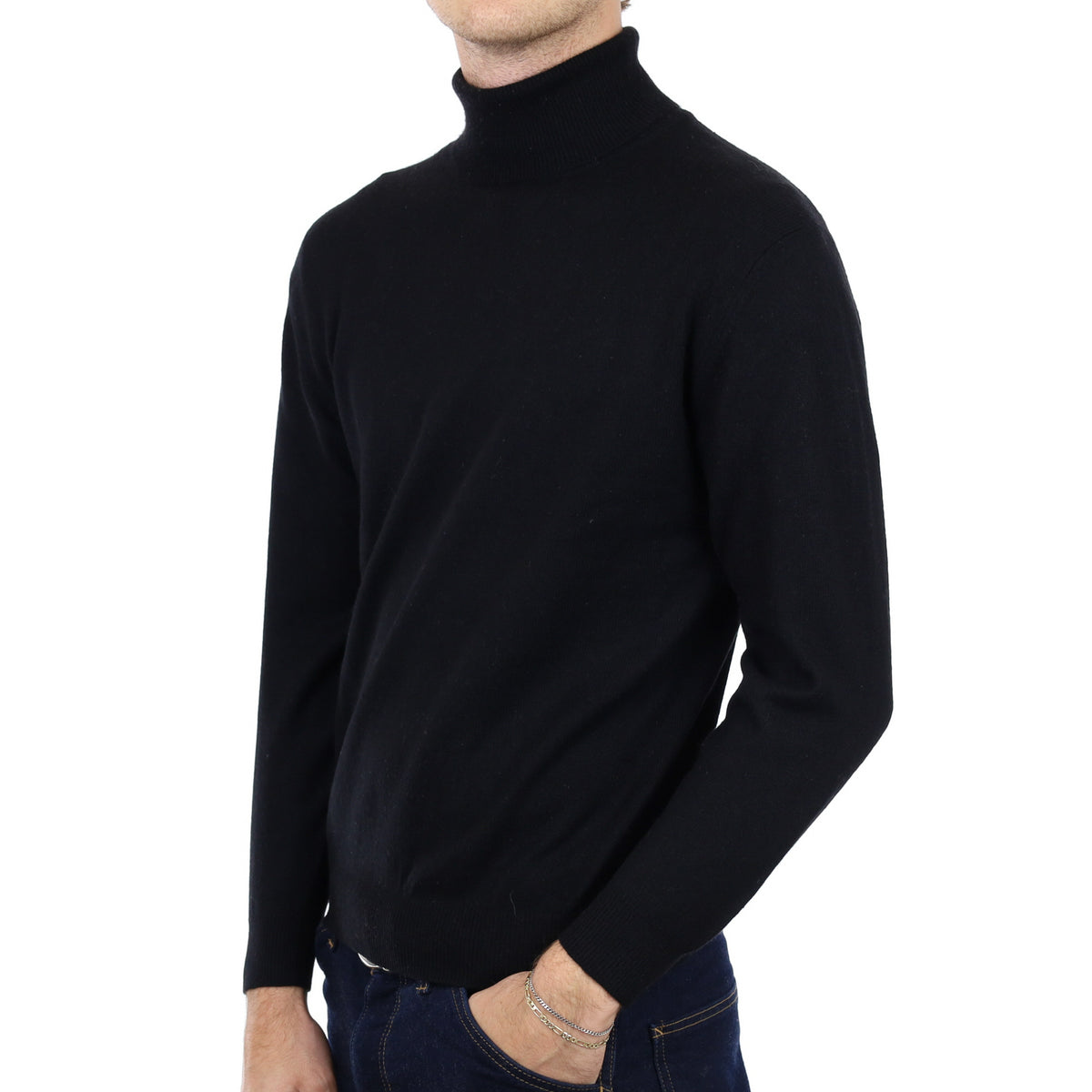 Men's Black Cashmere Polo Neck Jumper Medium