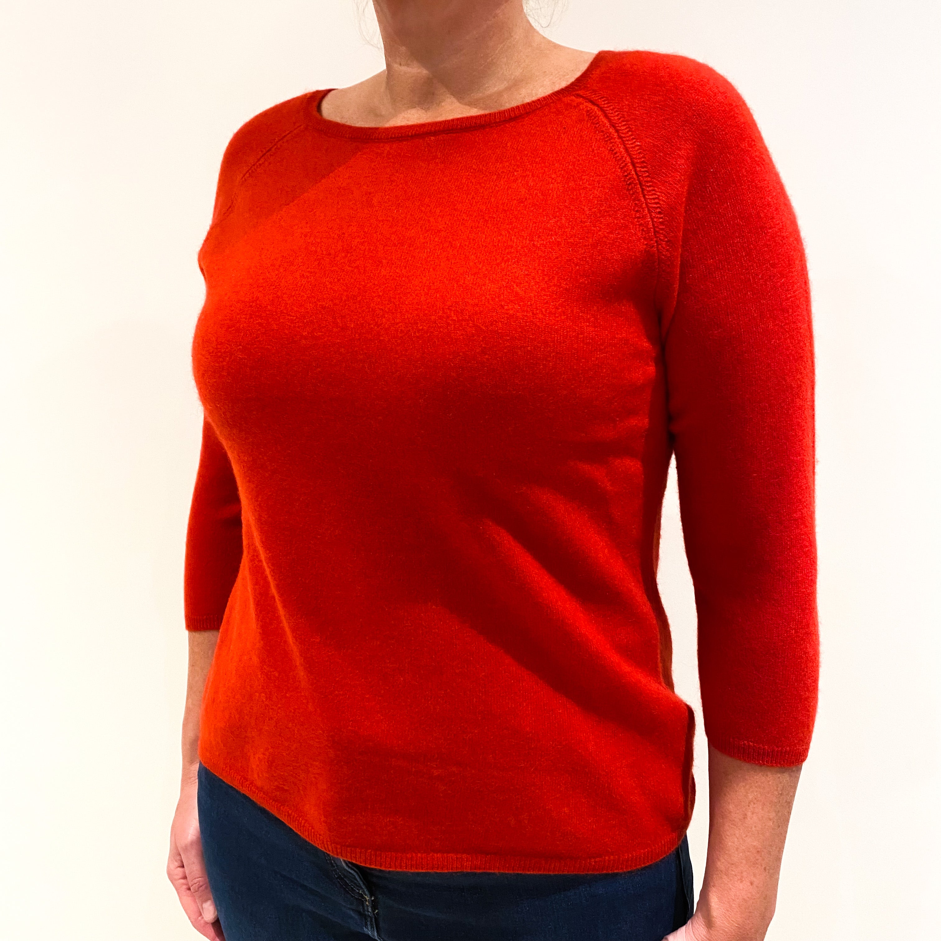 Post Box Red 3/4 Sleeve Cashmere Boat Neck Jumper Large
