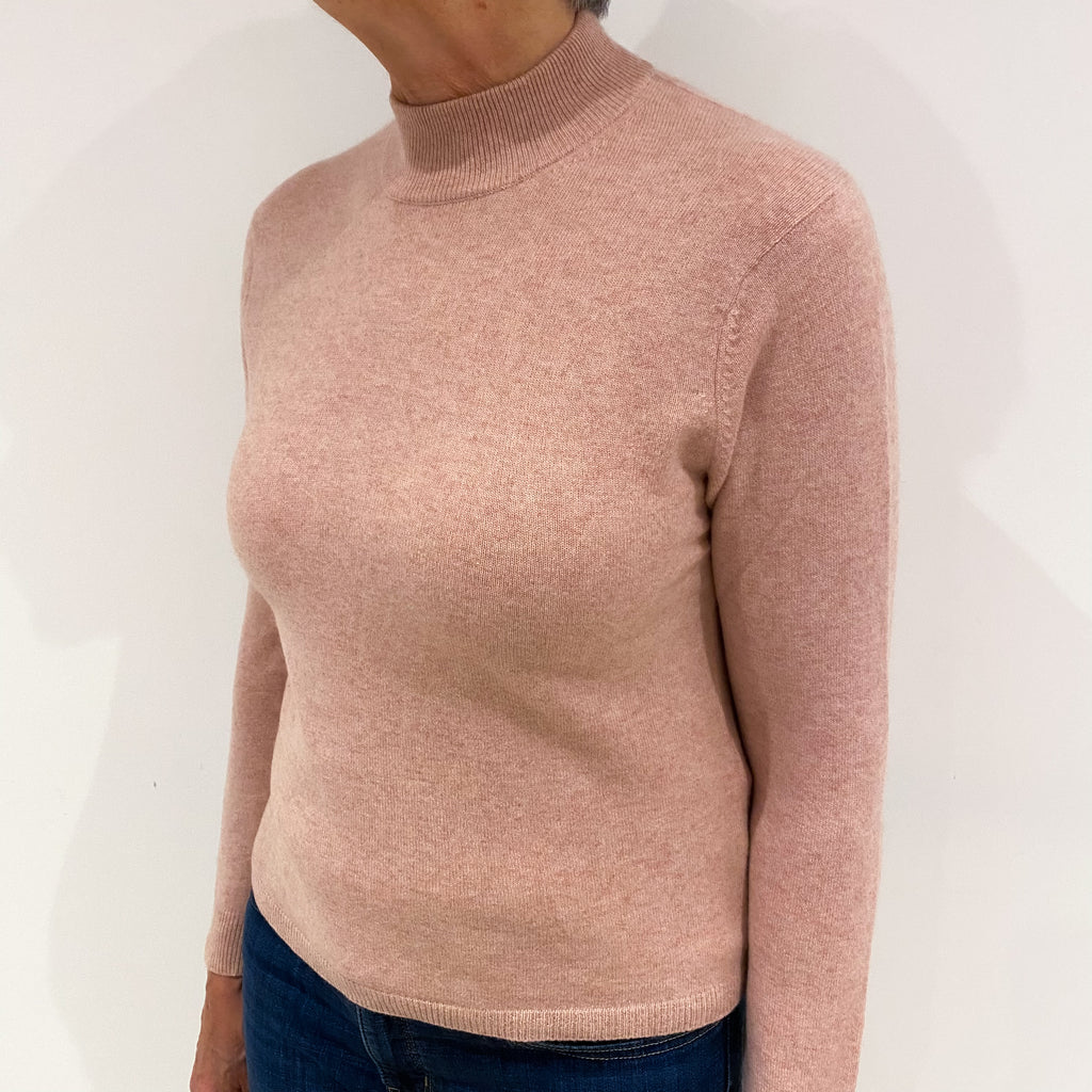 Blush Pink Marl Cashmere Turtle Neck Jumper Medium