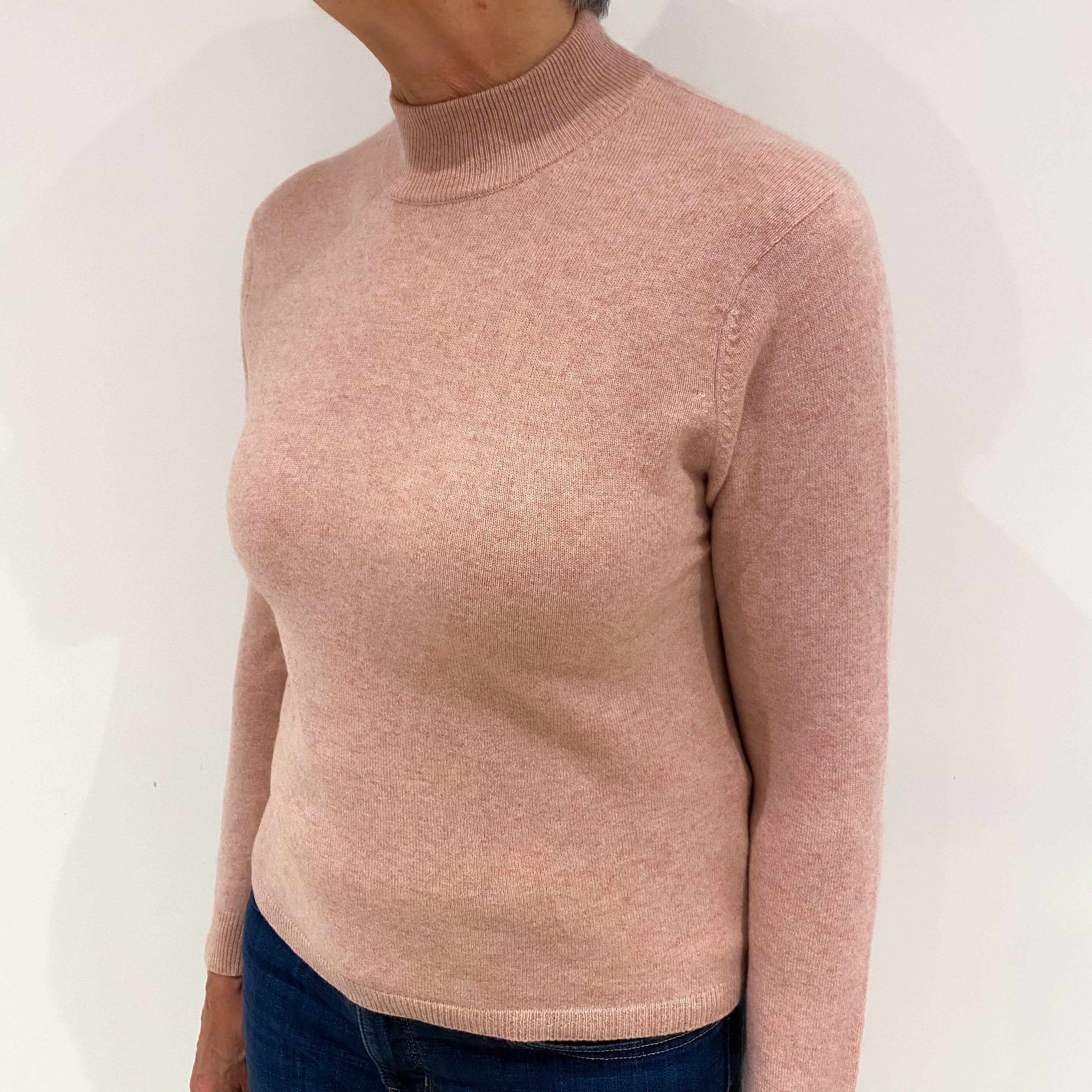 Blush Pink Marl Cashmere Turtle Neck Jumper Medium