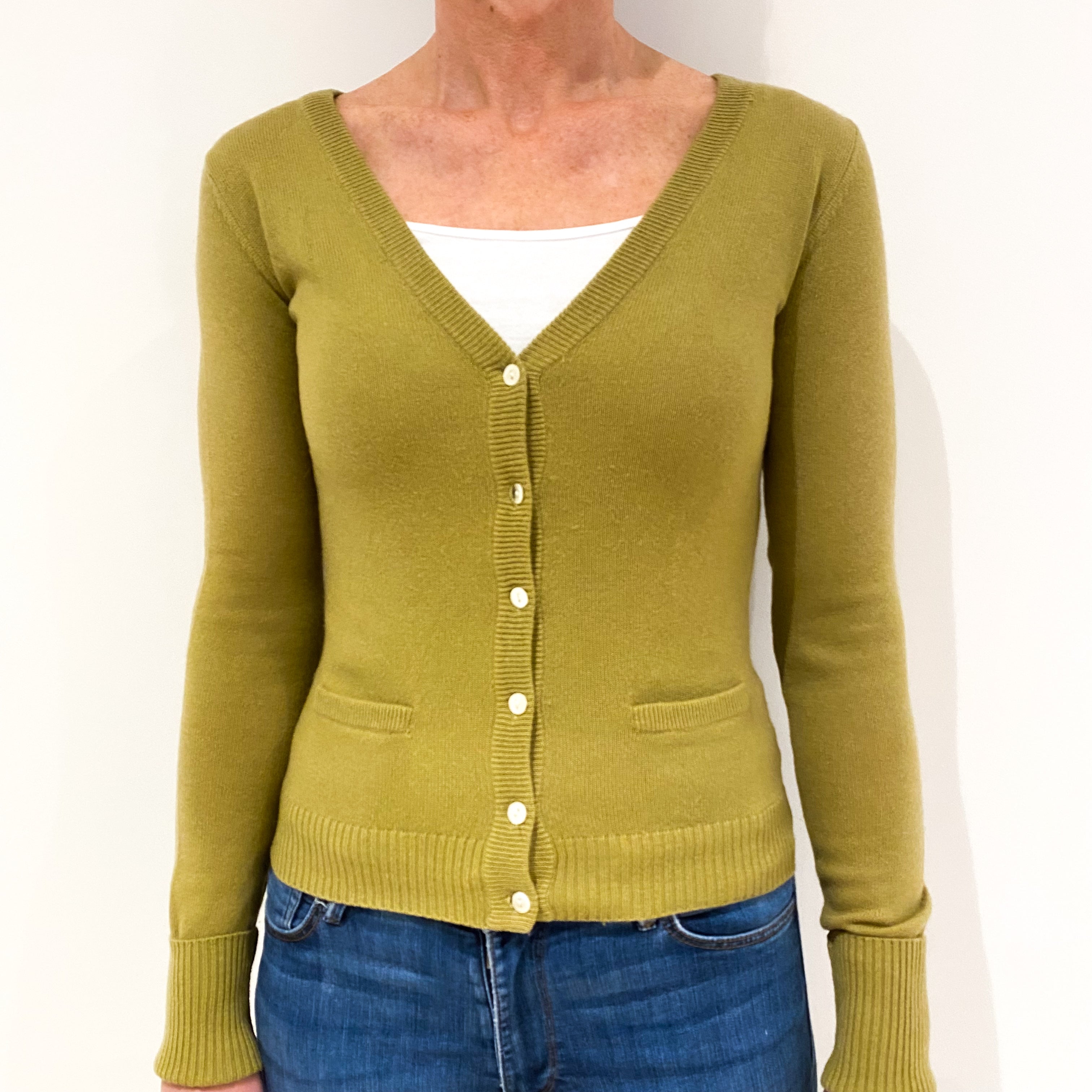 Pear Green Cashmere Cardigan Small